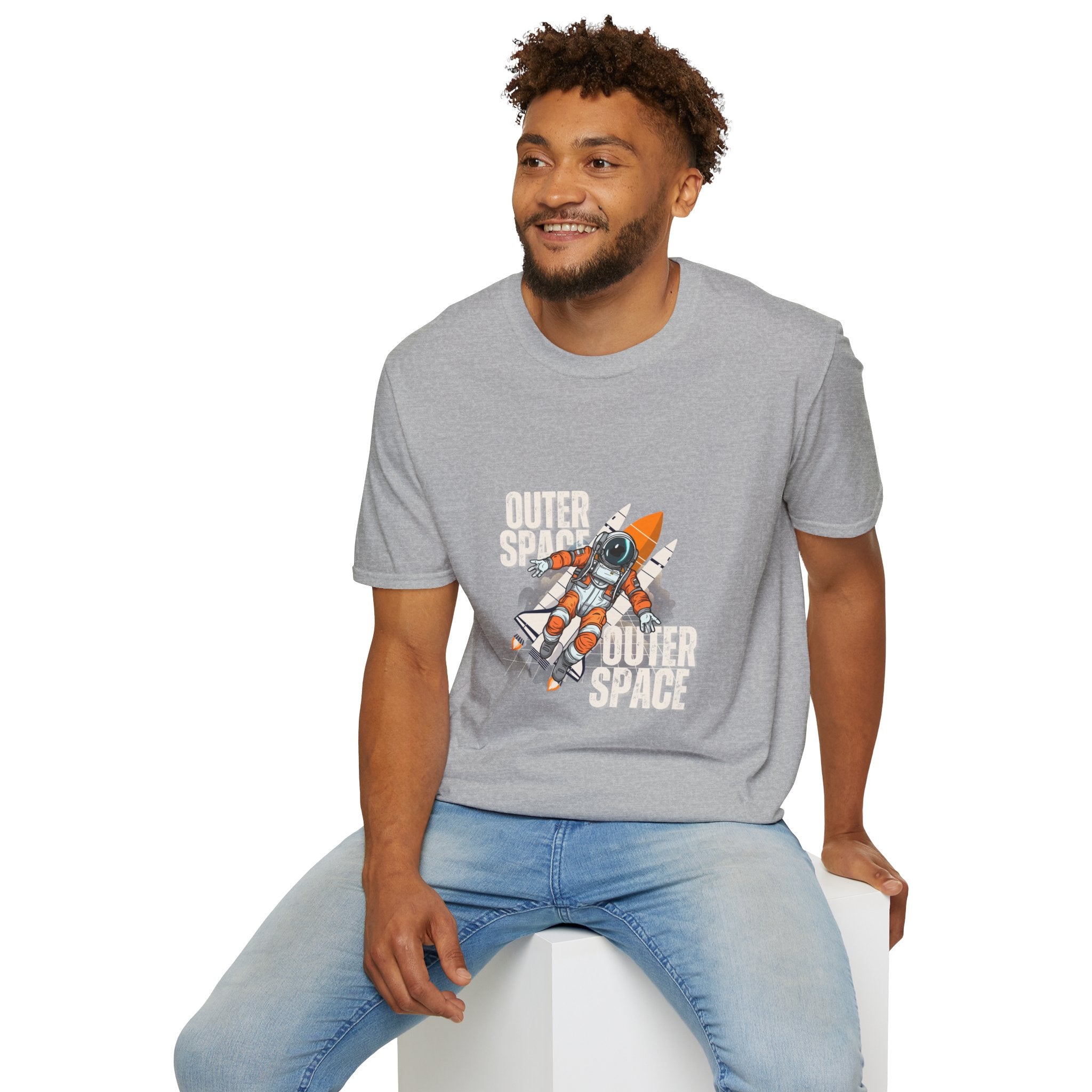 Outer Space Rocket Astronaut Tee — Retro Orange Space Shuttle T-Shirt