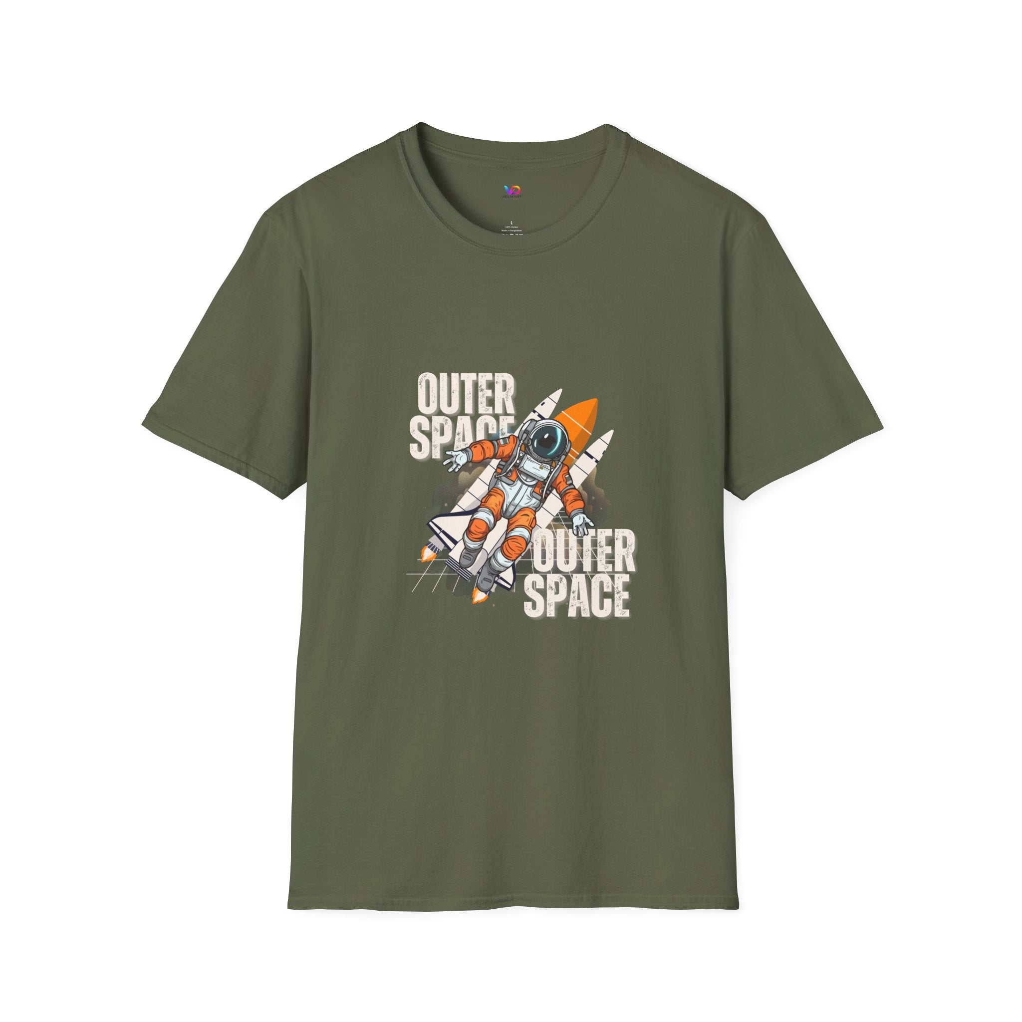 Outer Space Rocket Astronaut Tee — Retro Orange Space Shuttle T-Shirt