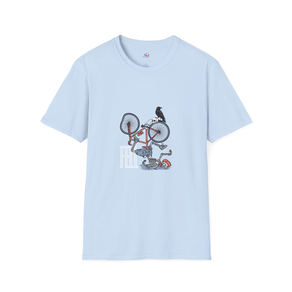 T-Shirt — Vintage Bike Crash Illustration with Crow (whimsical urban cycling tee)