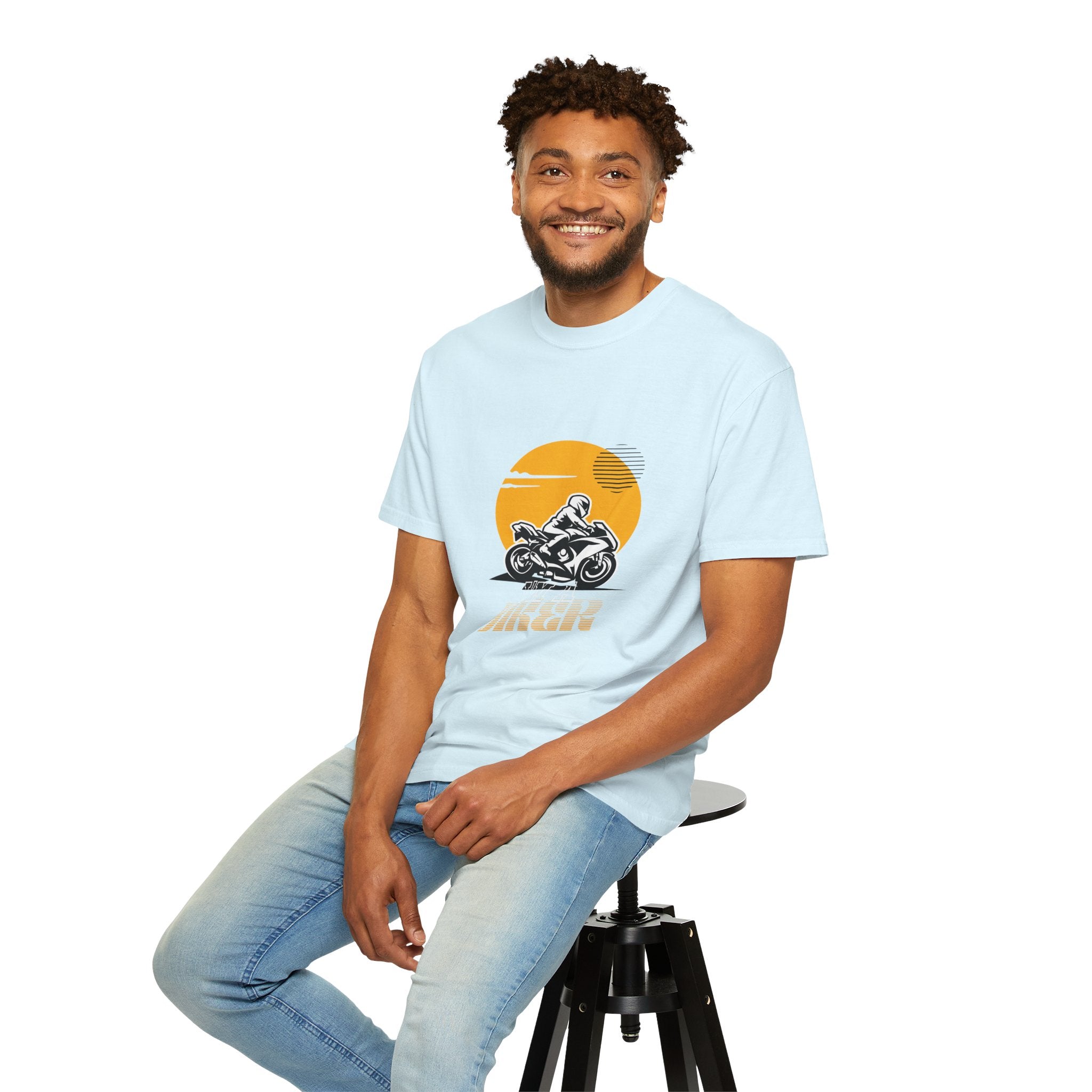 Motorcycle Rider T-Shirt — Retro Sunset Biker Graphic