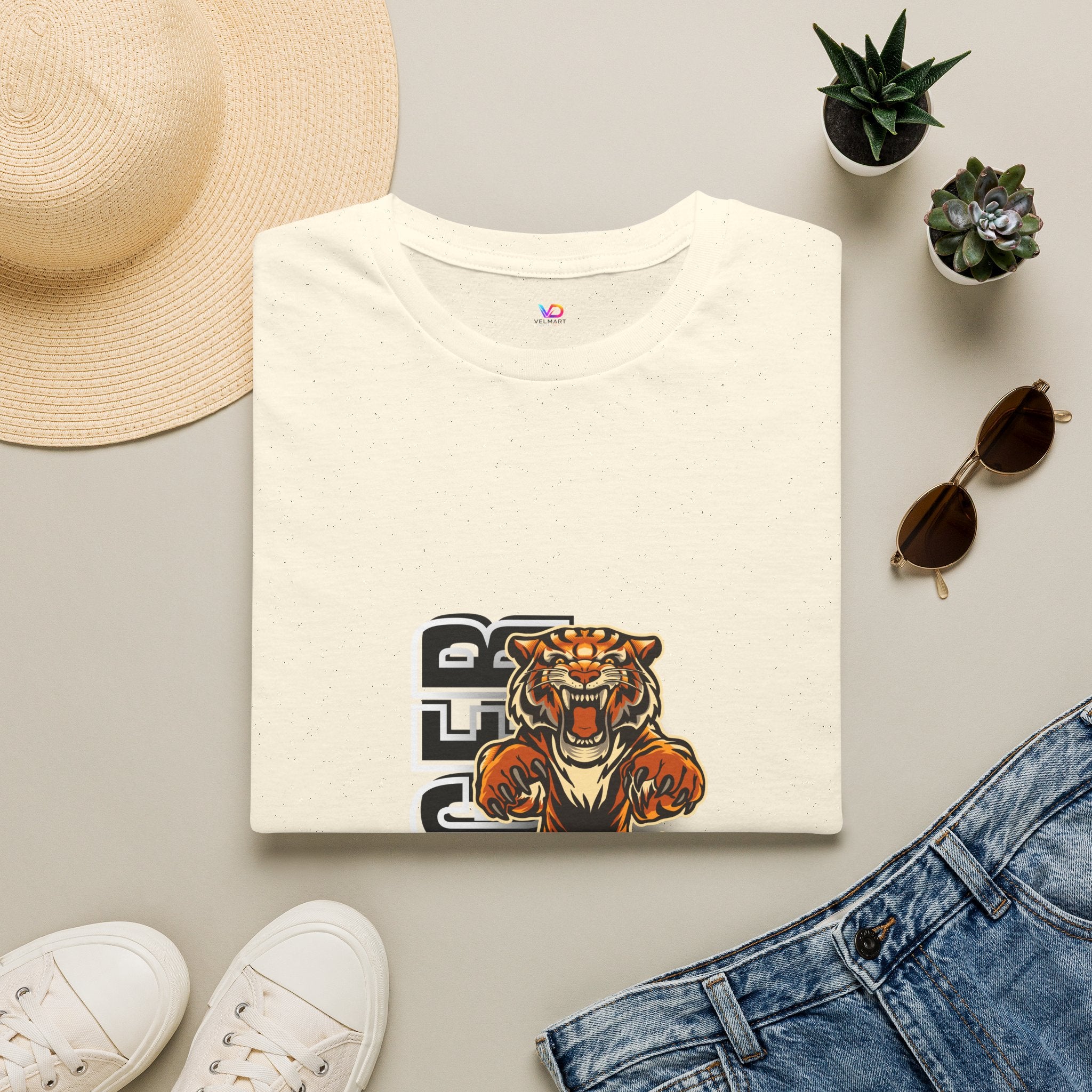 Tiger Graphic T-Shirt – Fierce Roaring Tiger Vertical Text Design