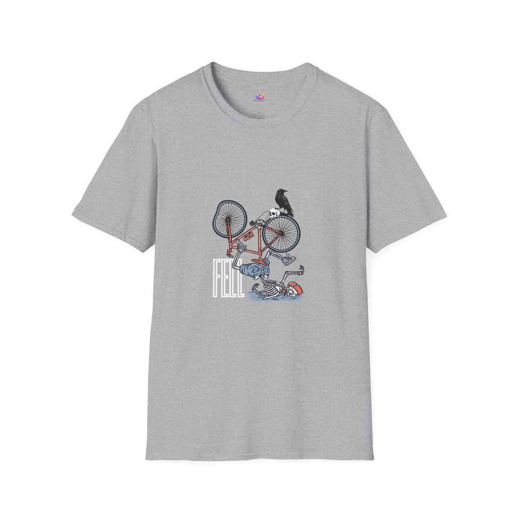 T-Shirt — Vintage Bike Crash Illustration with Crow (whimsical urban cycling tee)