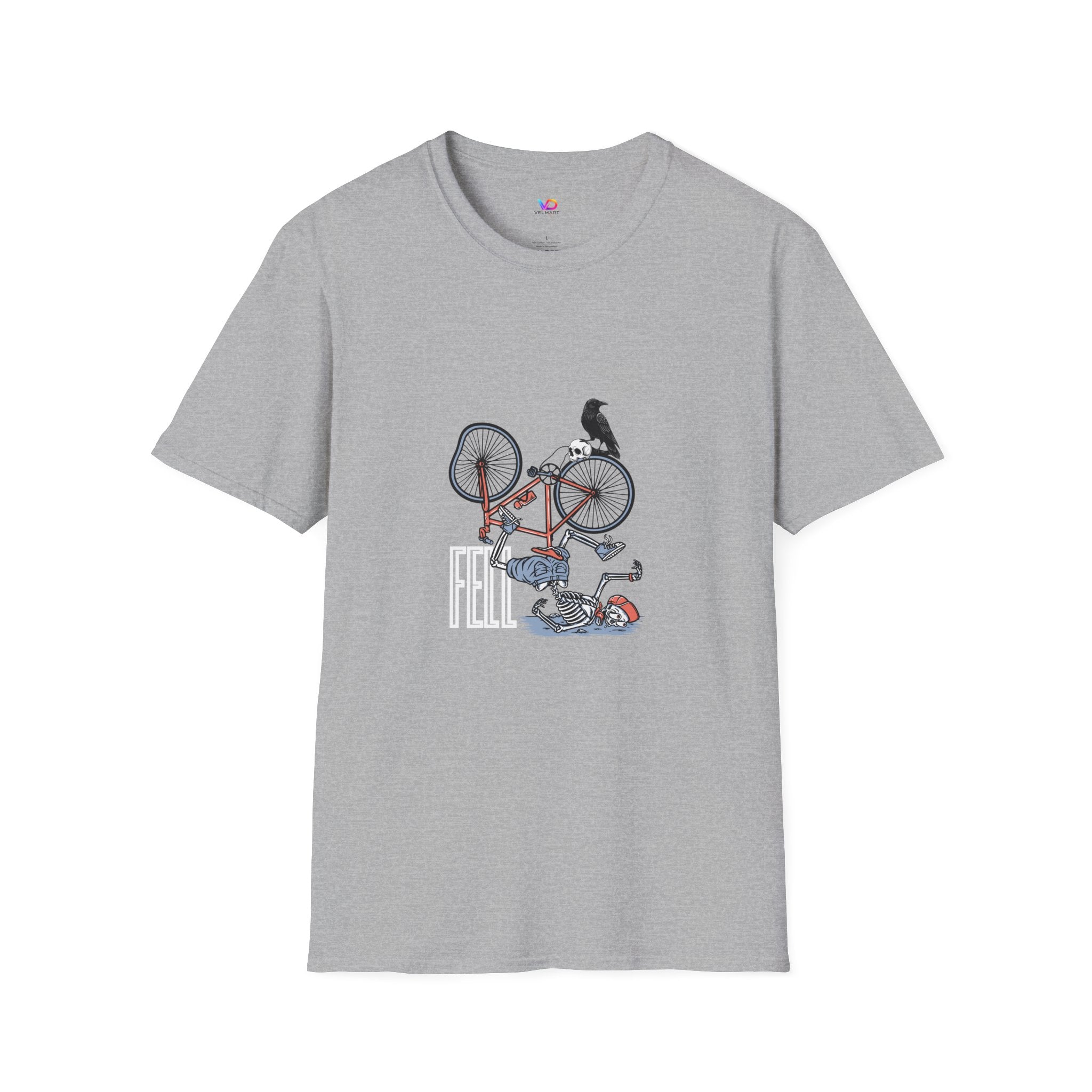 T-Shirt — Vintage Bike Crash Illustration with Crow (whimsical urban cycling tee)