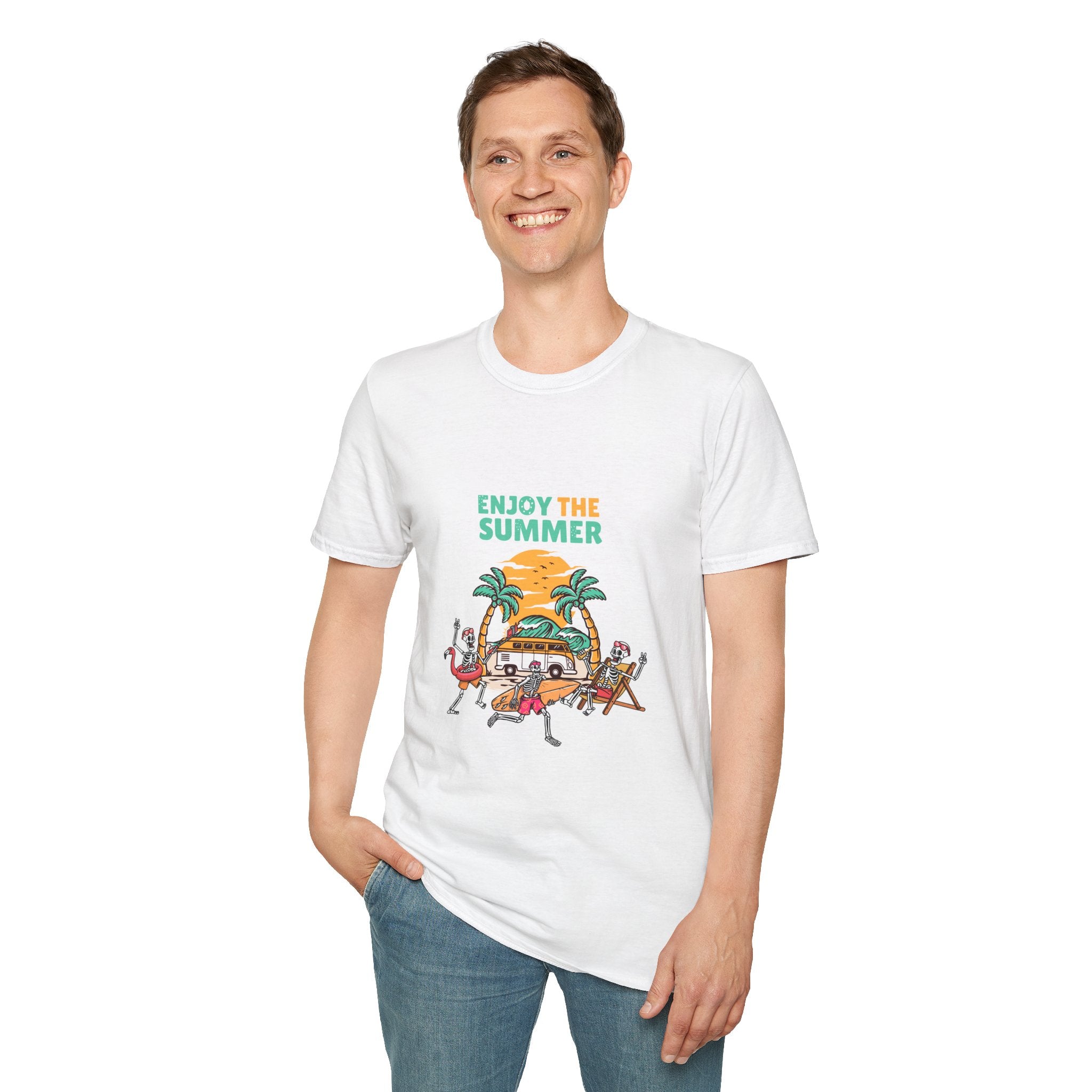 Summer Beach T-Shirt — "Enjoy The Summer" Palm Tree Surf Graphic