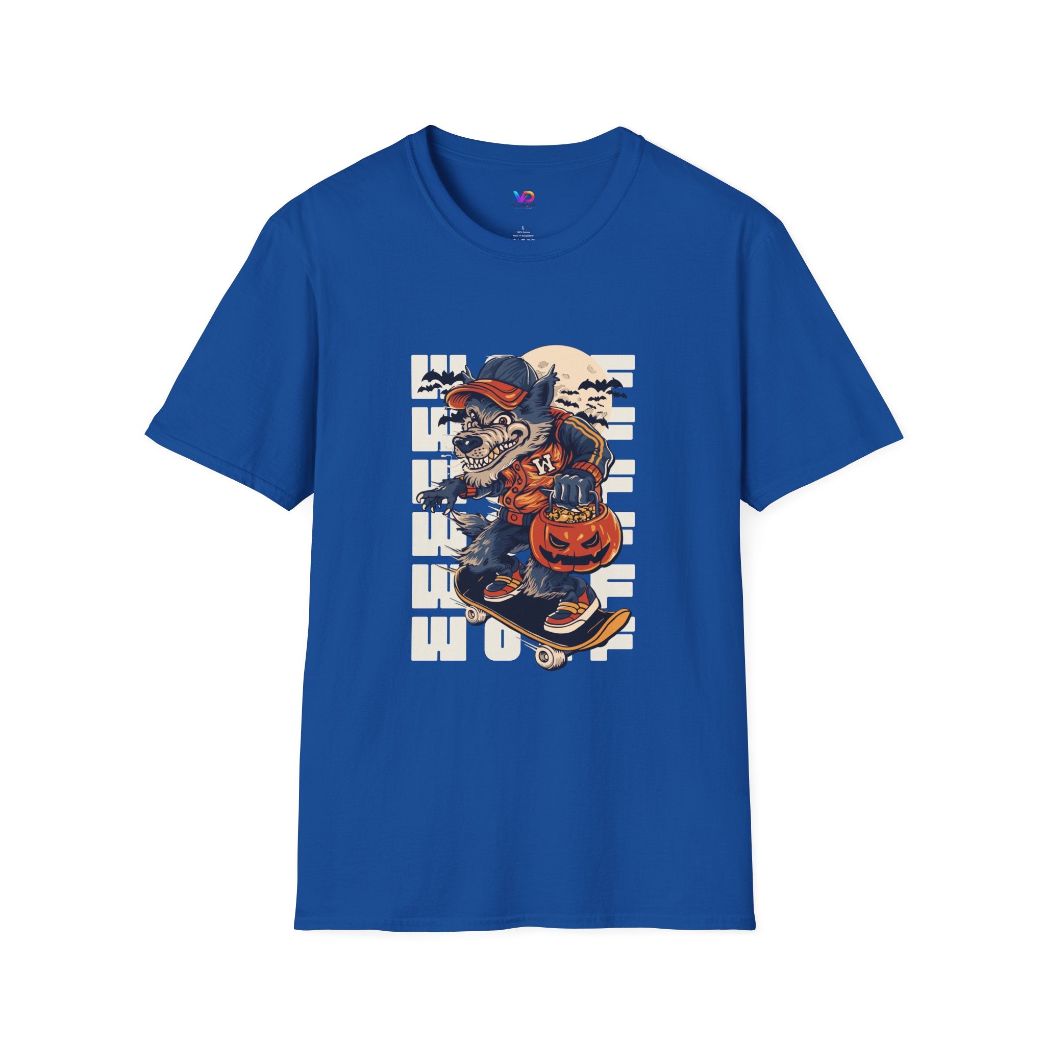 Halloween Skateboarder Skeleton T-Shirt — Spooky Pumpkin & Bats Graphic Tee