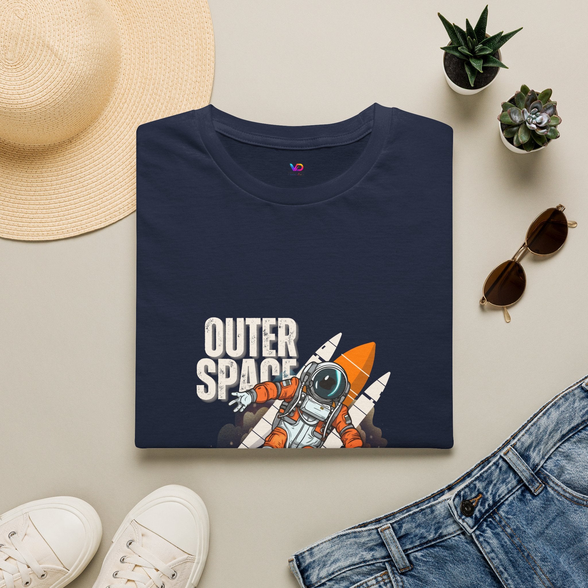 Outer Space Rocket Astronaut Tee — Retro Orange Space Shuttle T-Shirt