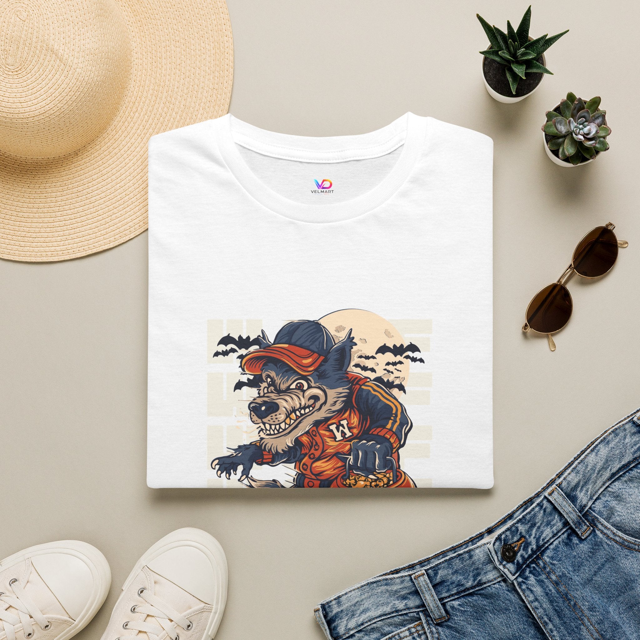 Halloween Skateboarder Skeleton T-Shirt — Spooky Pumpkin & Bats Graphic Tee