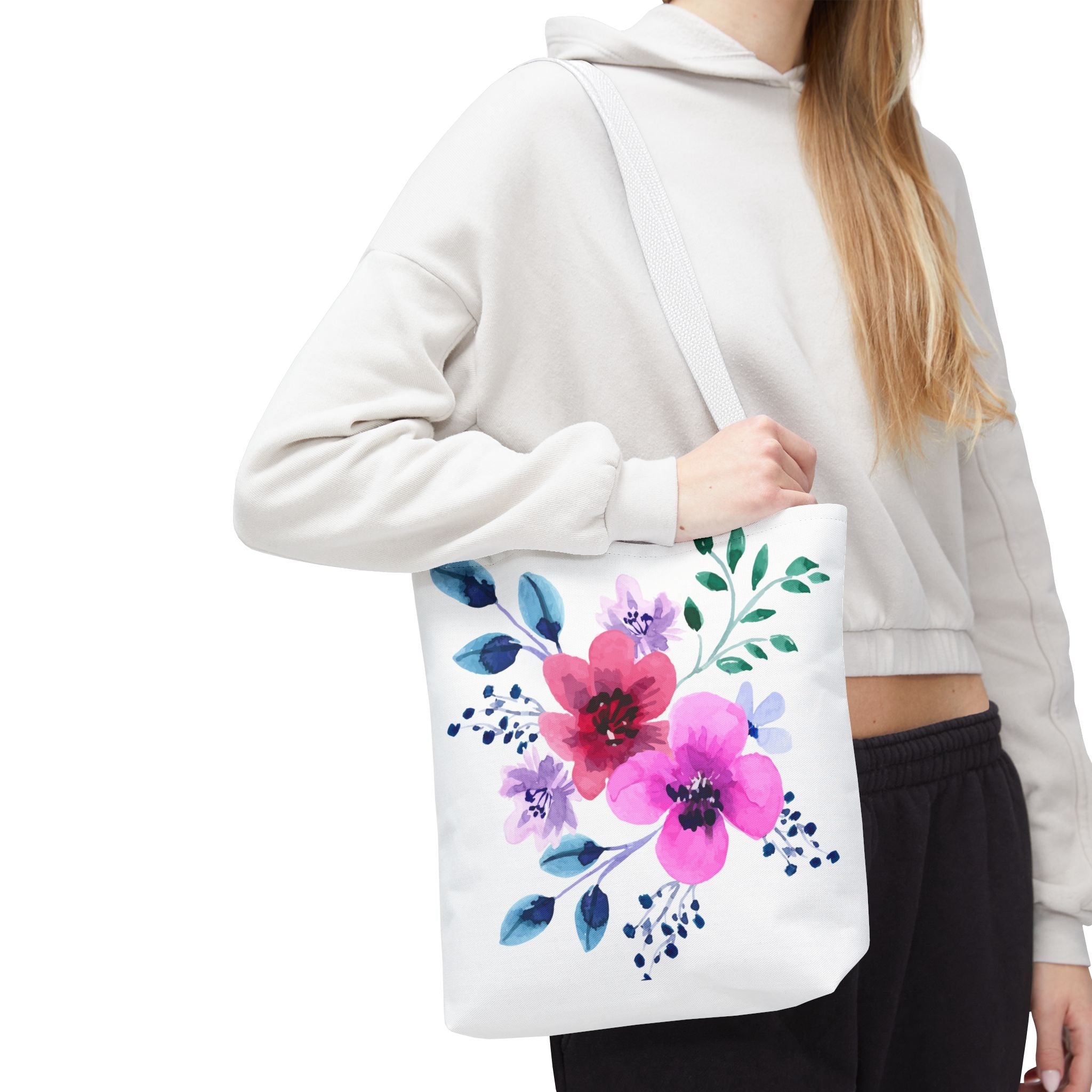 Floral Watercolor Tote Bag — Pink Blossoms All-Over Print