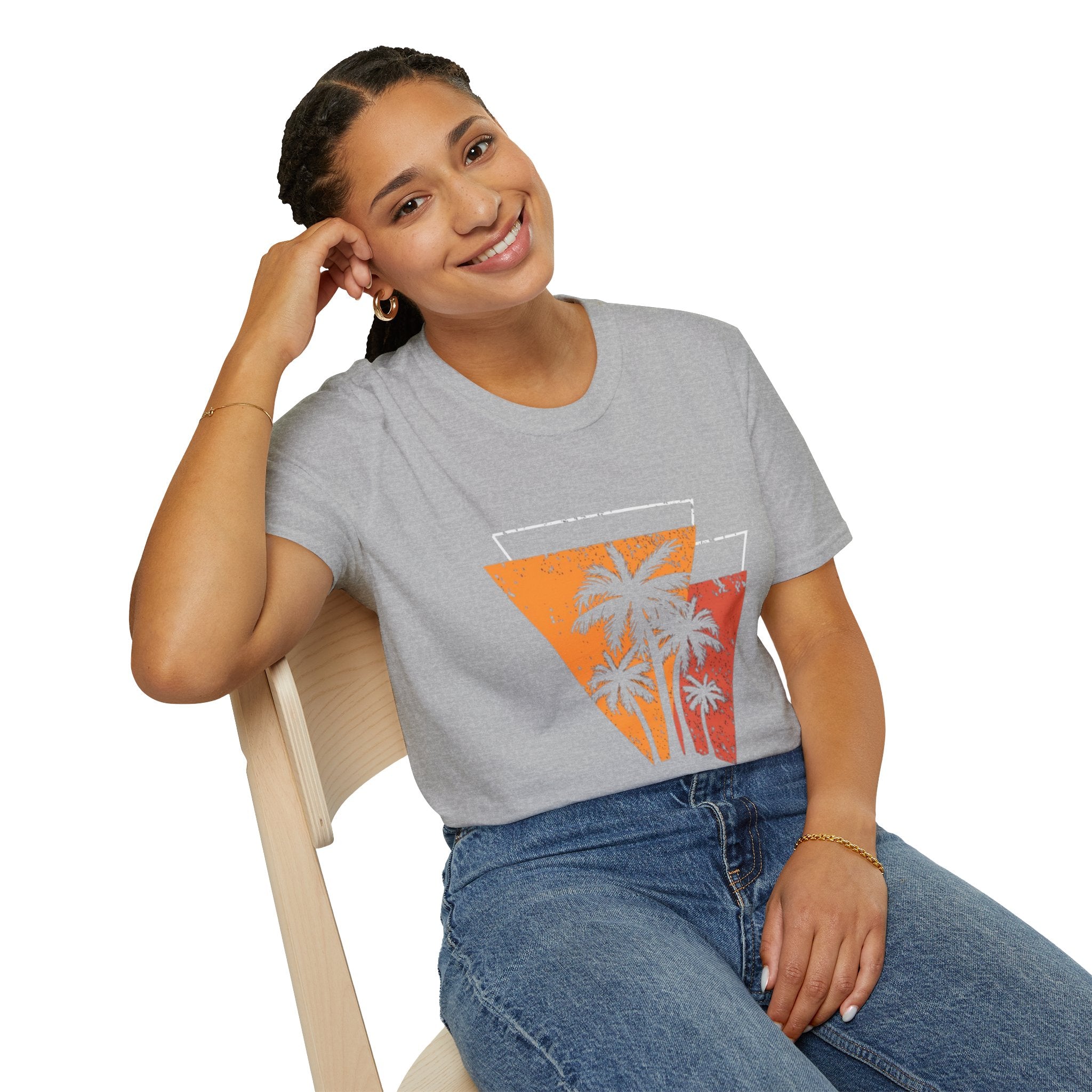 Vintage Palm Triangle T‑Shirt — Retro Sunset Beach Tee
