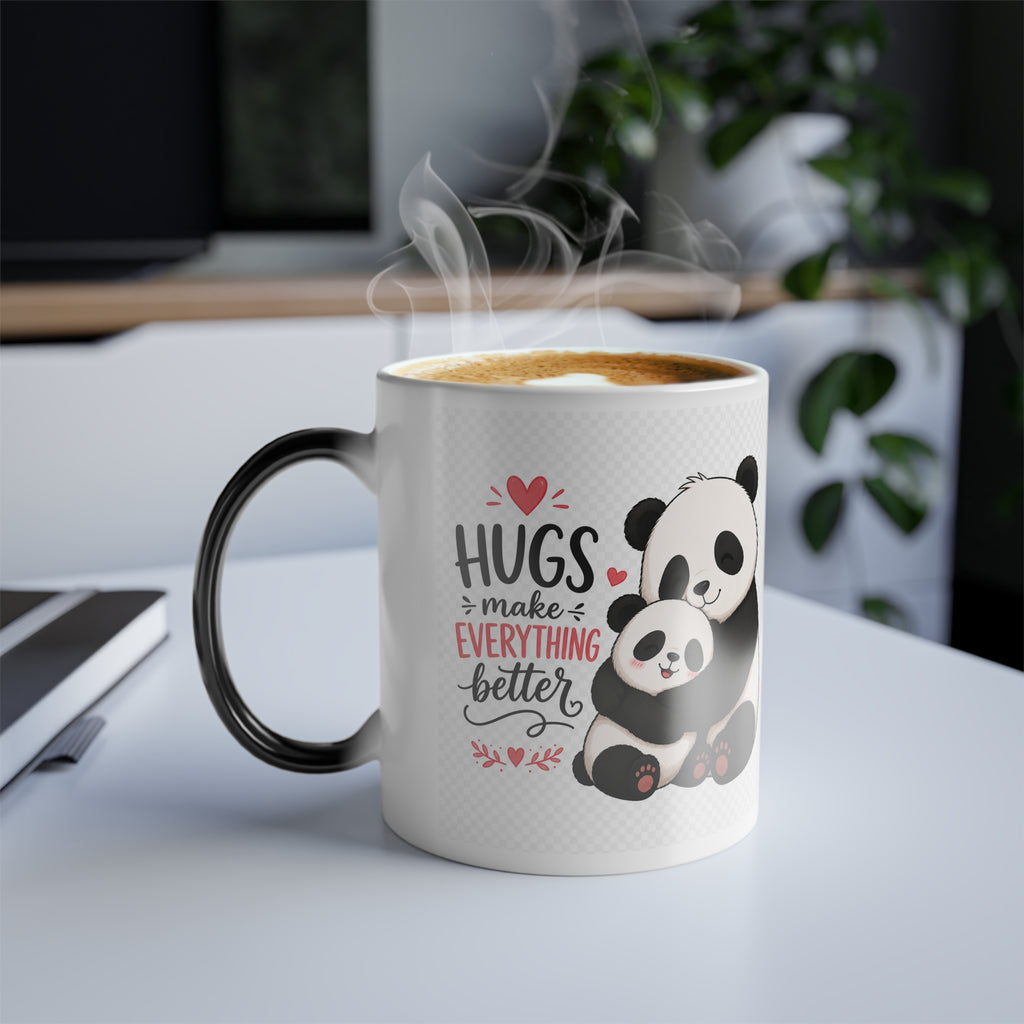 Color-Changing Panda Mug — "Hugs Make Everything Better" 11oz