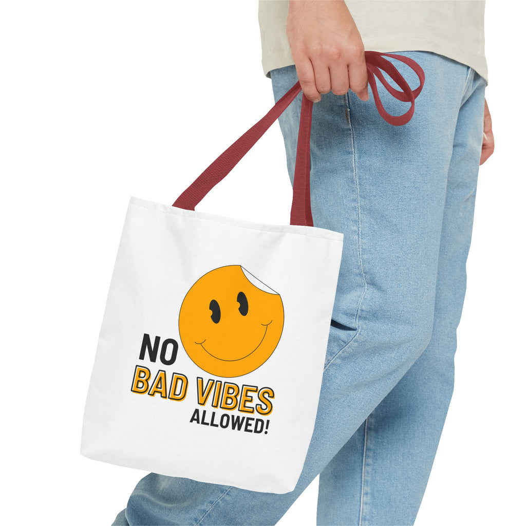 No Bad Vibes Tote Bag — Positive Smiley Reusable Beach & Grocery Bag