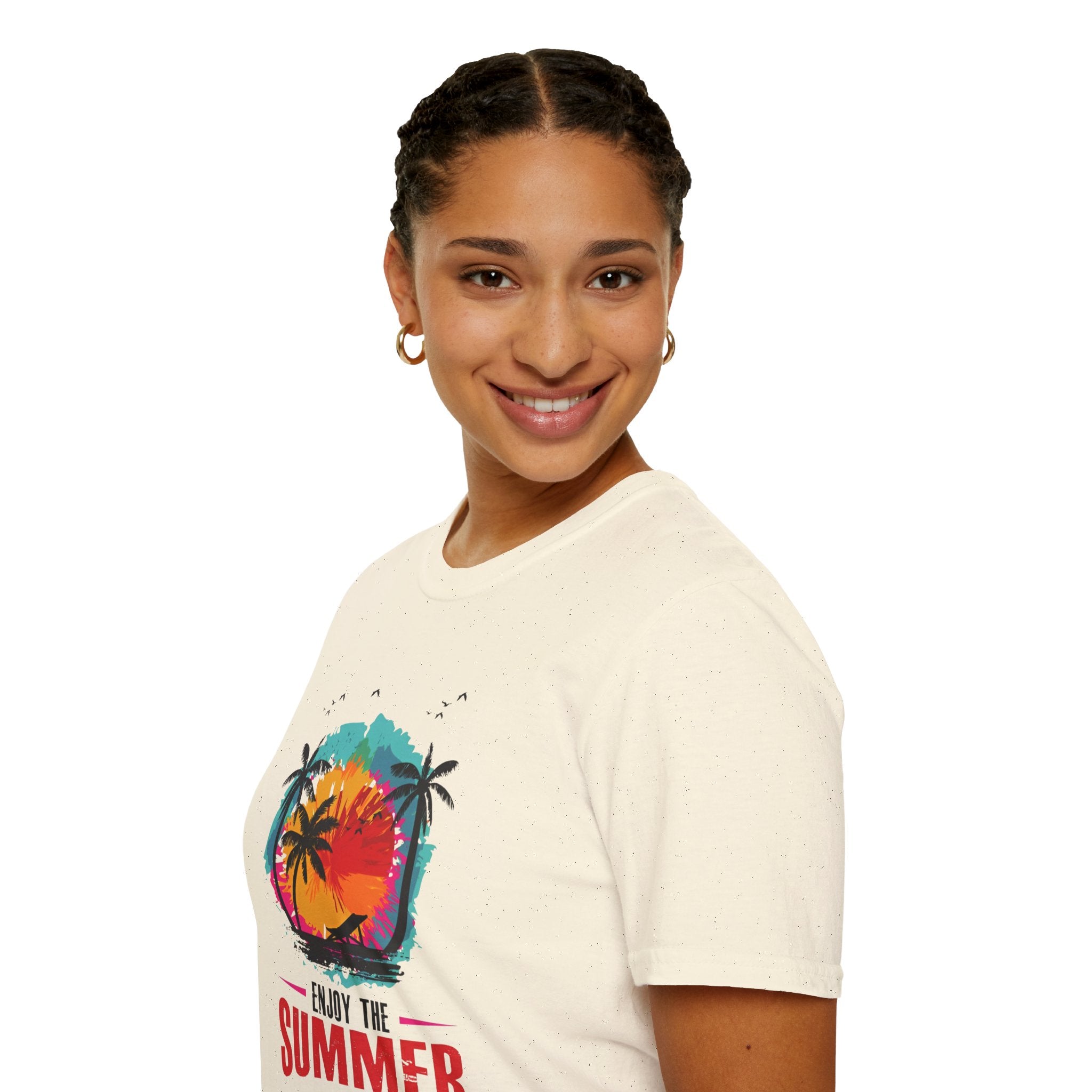 Summer Vibes T-Shirt — "Enjoy the Summer" Tropical Palm Sunset Tee