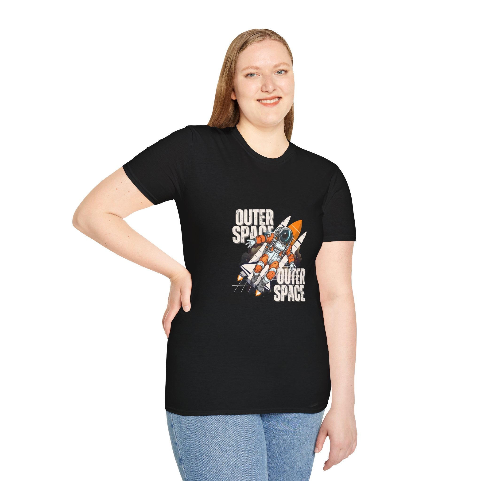 Outer Space Rocket Astronaut Tee — Retro Orange Space Shuttle T-Shirt