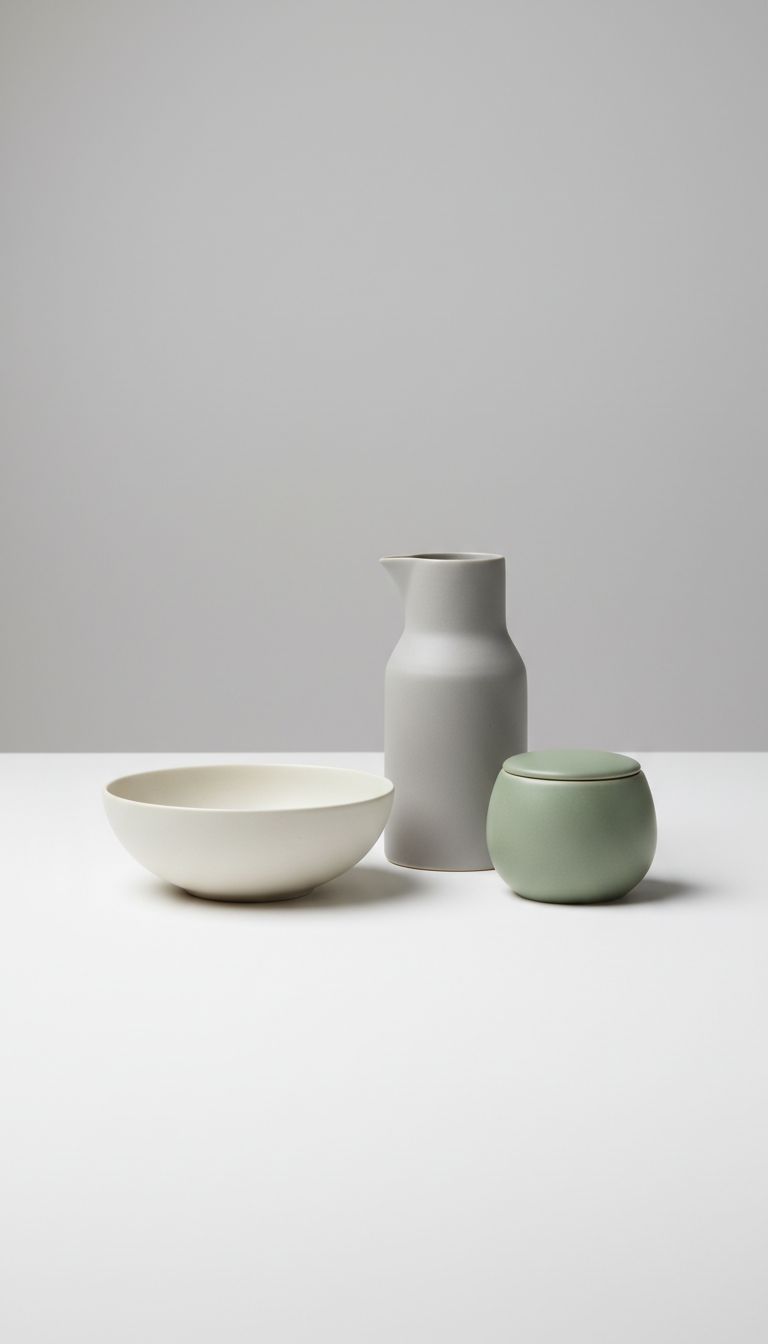 Minimalist ceramic kitchenware set with matte glaze