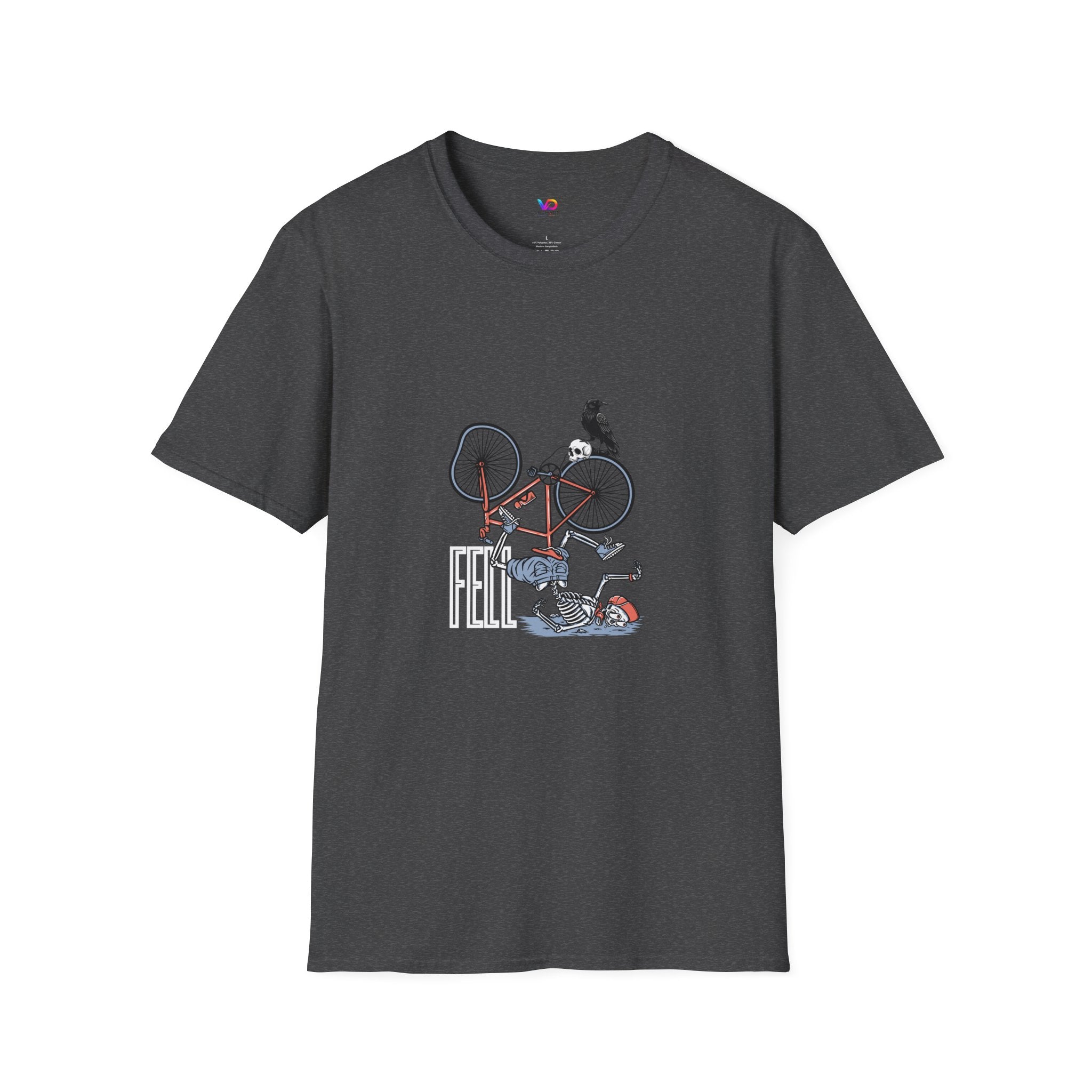T-Shirt — Vintage Bike Crash Illustration with Crow (whimsical urban cycling tee)
