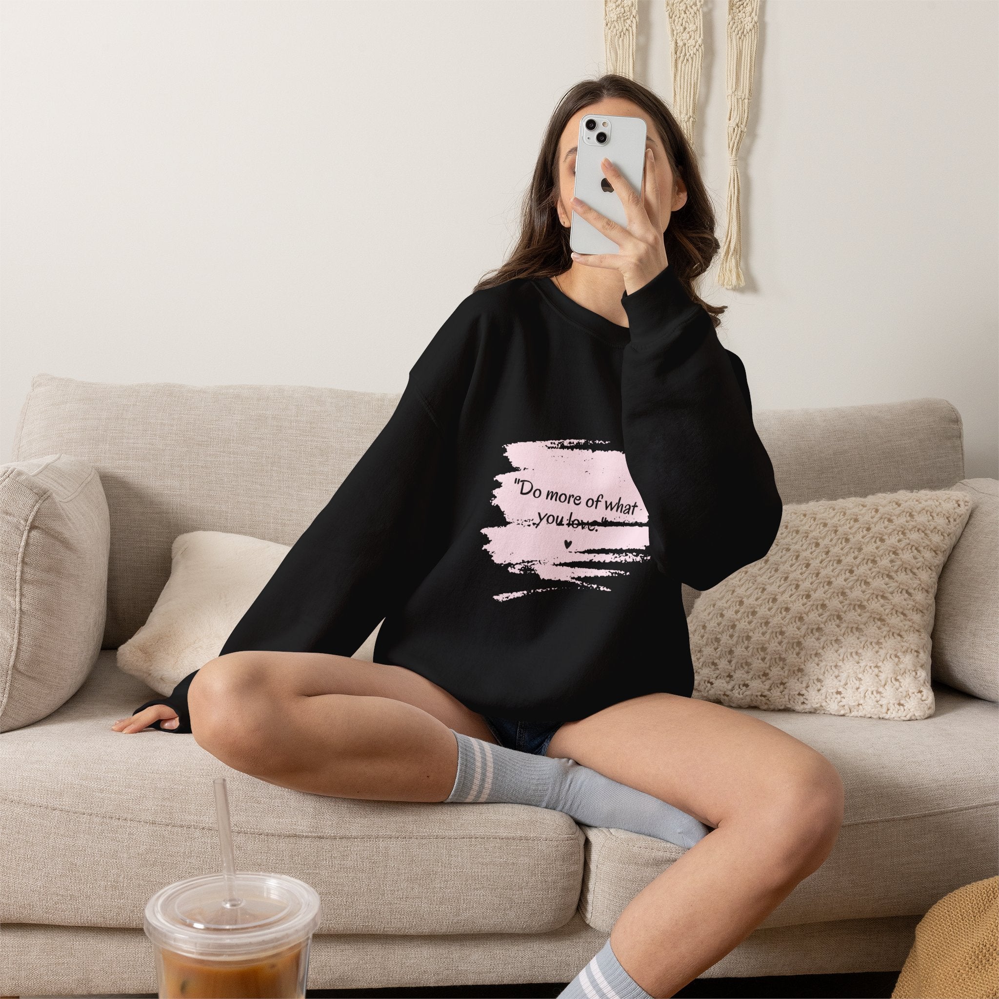 Do More Of What You Love Crewneck Sweatshirt – Motivational Pink Brushstroke Crew