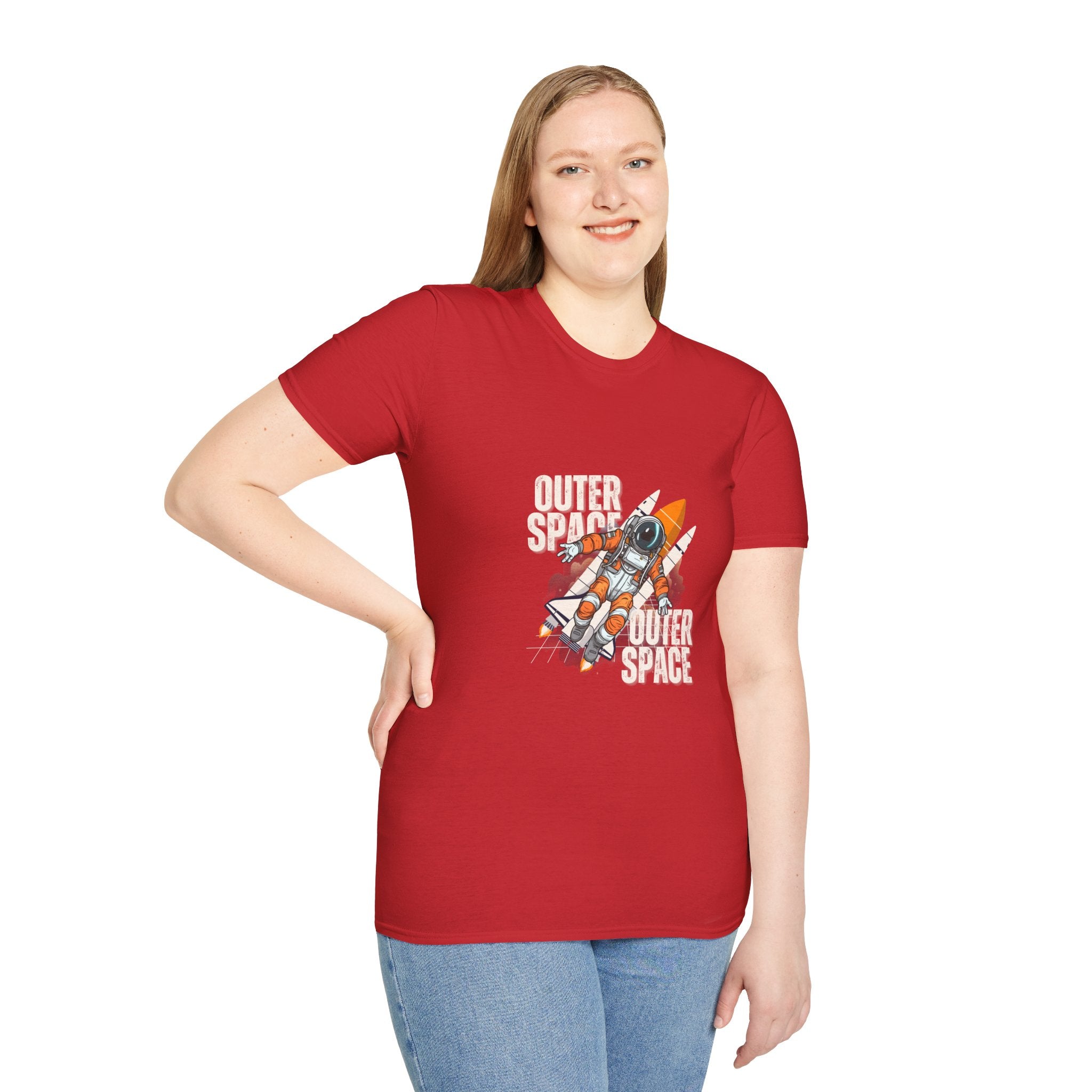 Outer Space Rocket Astronaut Tee — Retro Orange Space Shuttle T-Shirt