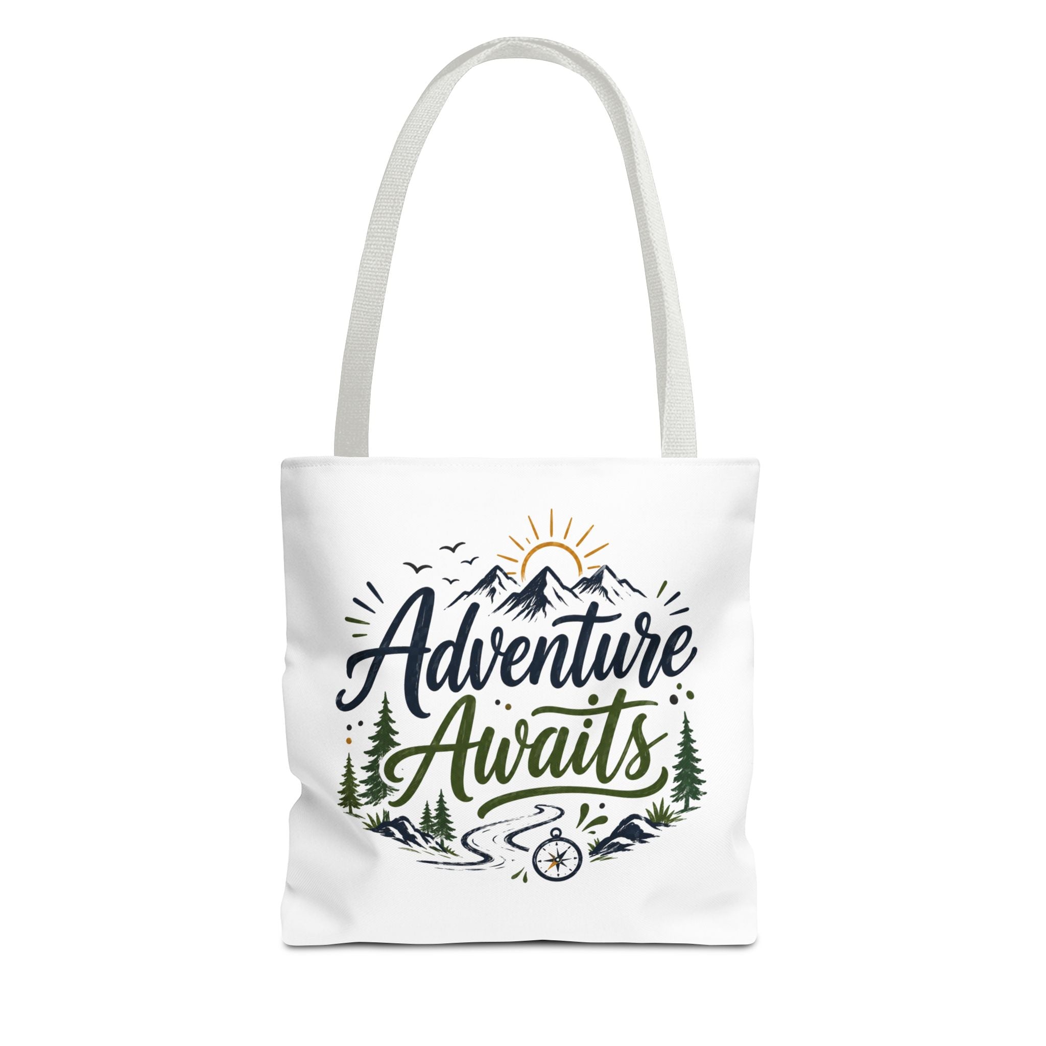 Adventure Awaits Tote Bag — Mountain Hiking Travel Canvas Tote