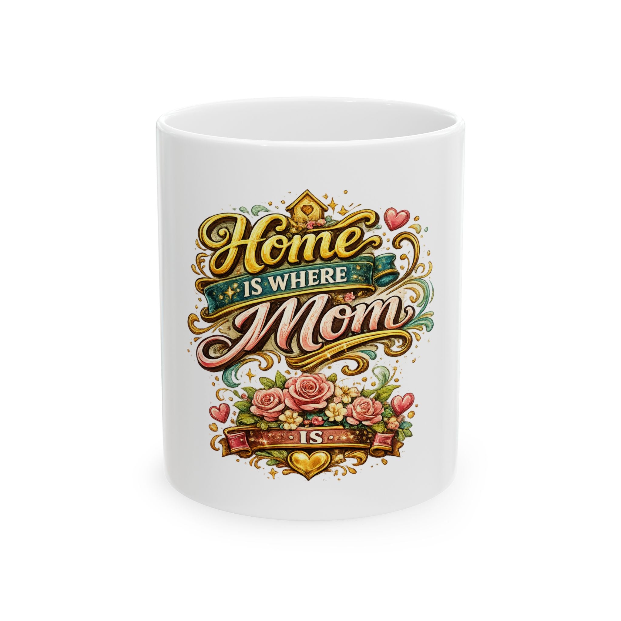 Home Is Where Mom Is Ceramic Mug — Mother’s Day Floral Coffee Cup (11oz/15oz)
