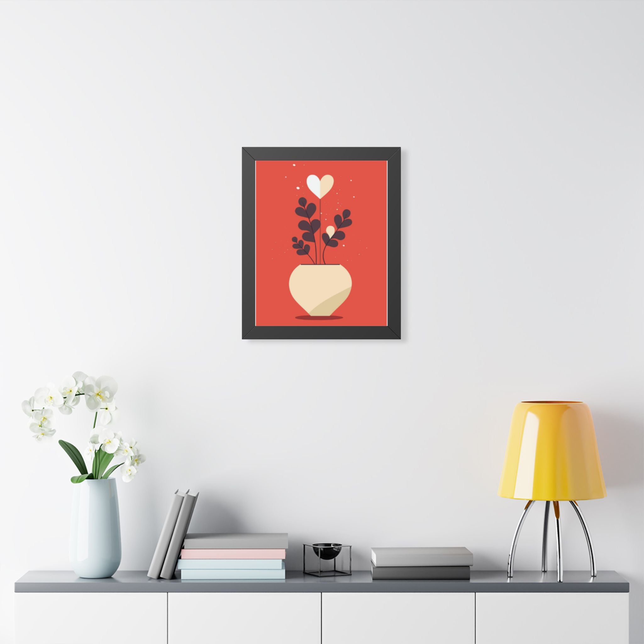 Framed Vertical Poster — Heart Bloom Potted Plant Art Print