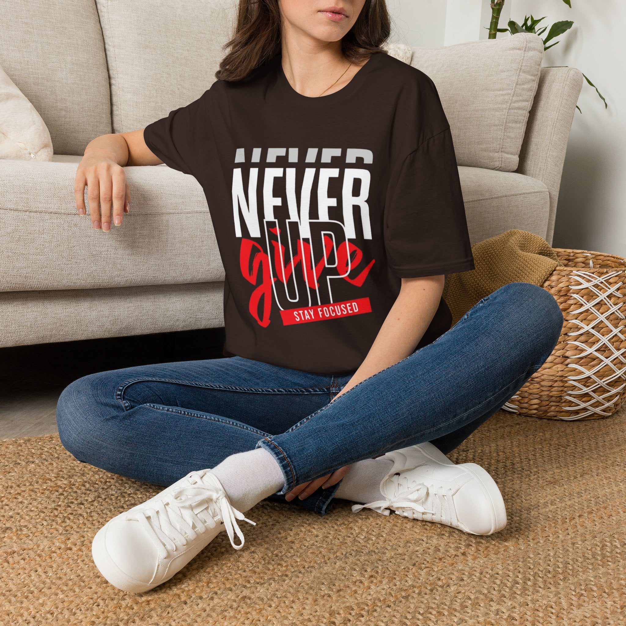 Never Give Up T-Shirt — Motivational Graphic Tee (Stay Focused)