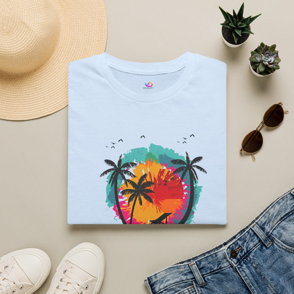Summer Vibes T-Shirt — "Enjoy the Summer" Tropical Palm Sunset Tee