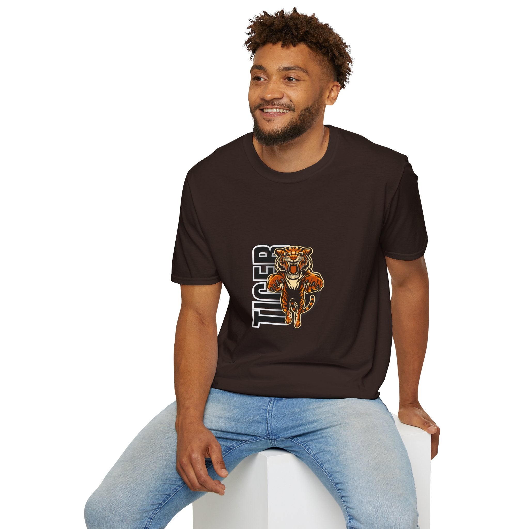 Tiger Graphic T-Shirt – Fierce Roaring Tiger Vertical Text Design