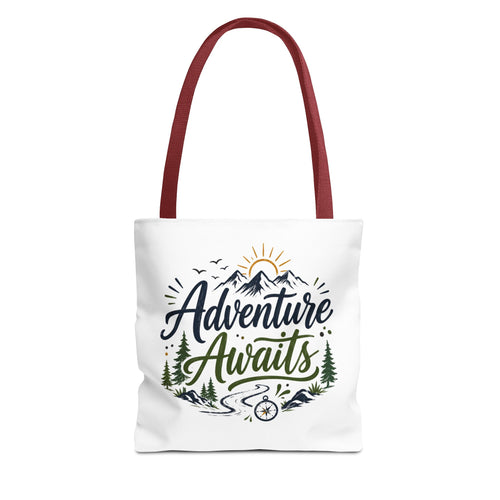 Adventure Awaits Tote Bag — Mountain Hiking Travel Canvas Tote