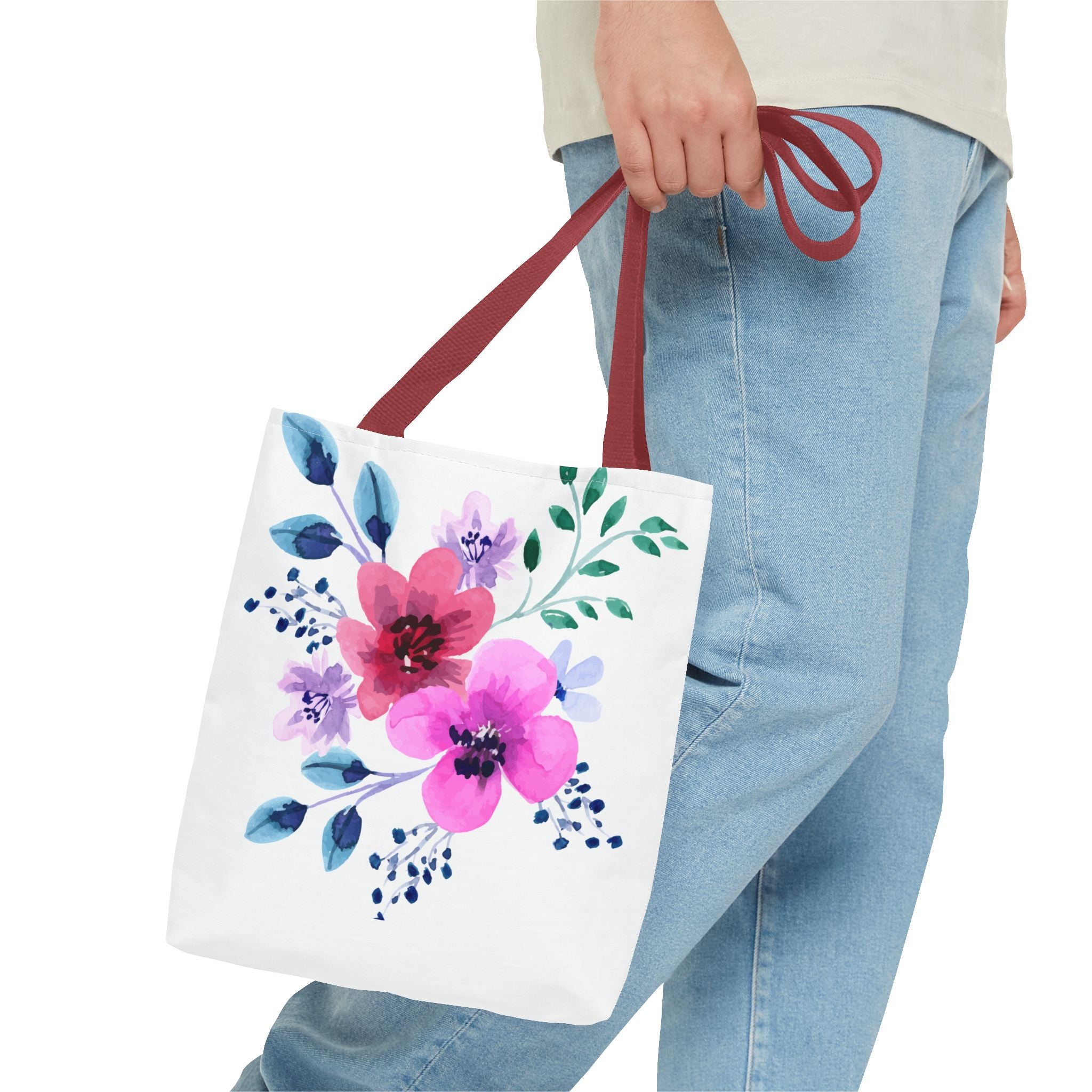 Floral Watercolor Tote Bag — Pink Blossoms All-Over Print