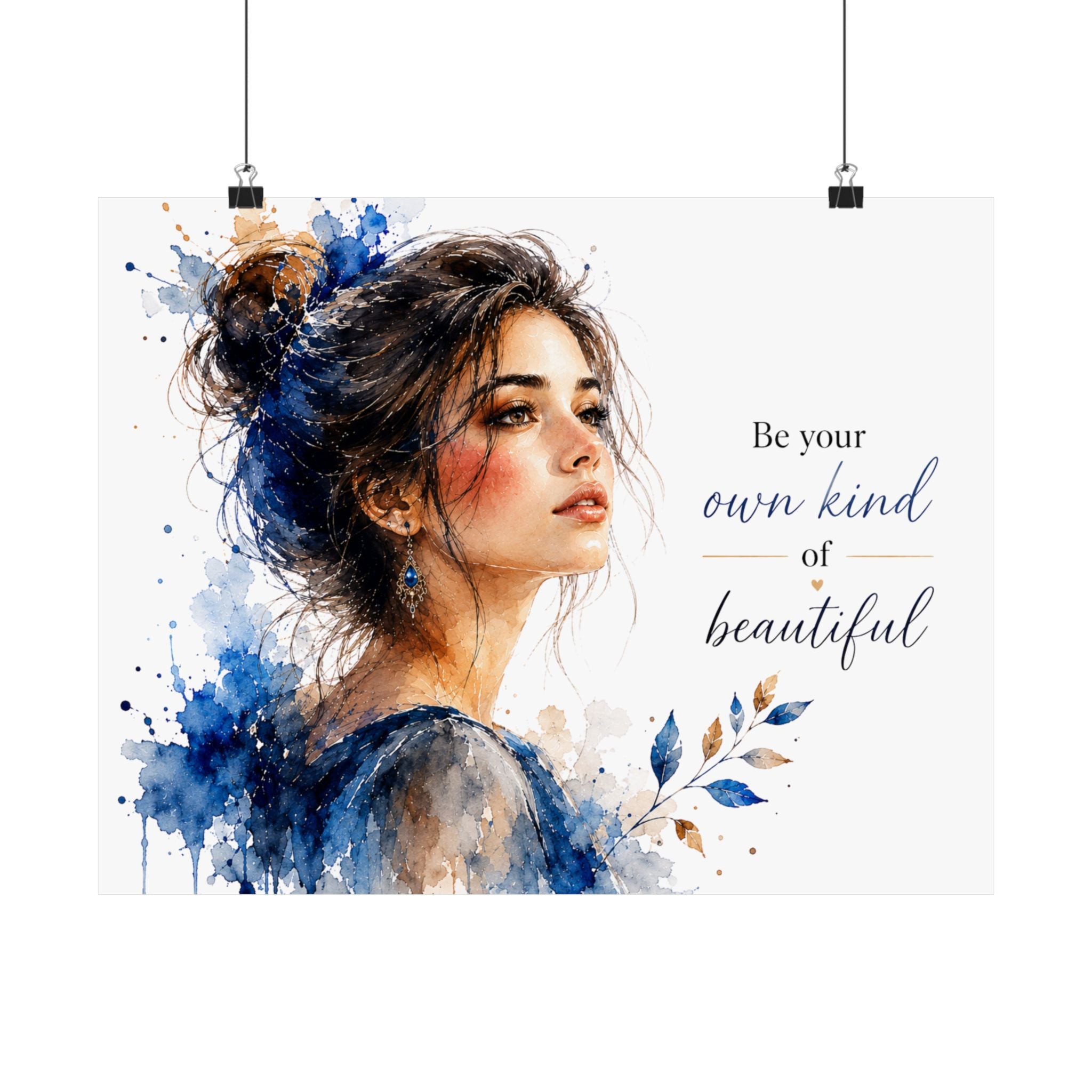 Watercolor Portrait Poster — “Be Your Own Kind of Beautiful” Matte Horizontal Art Print