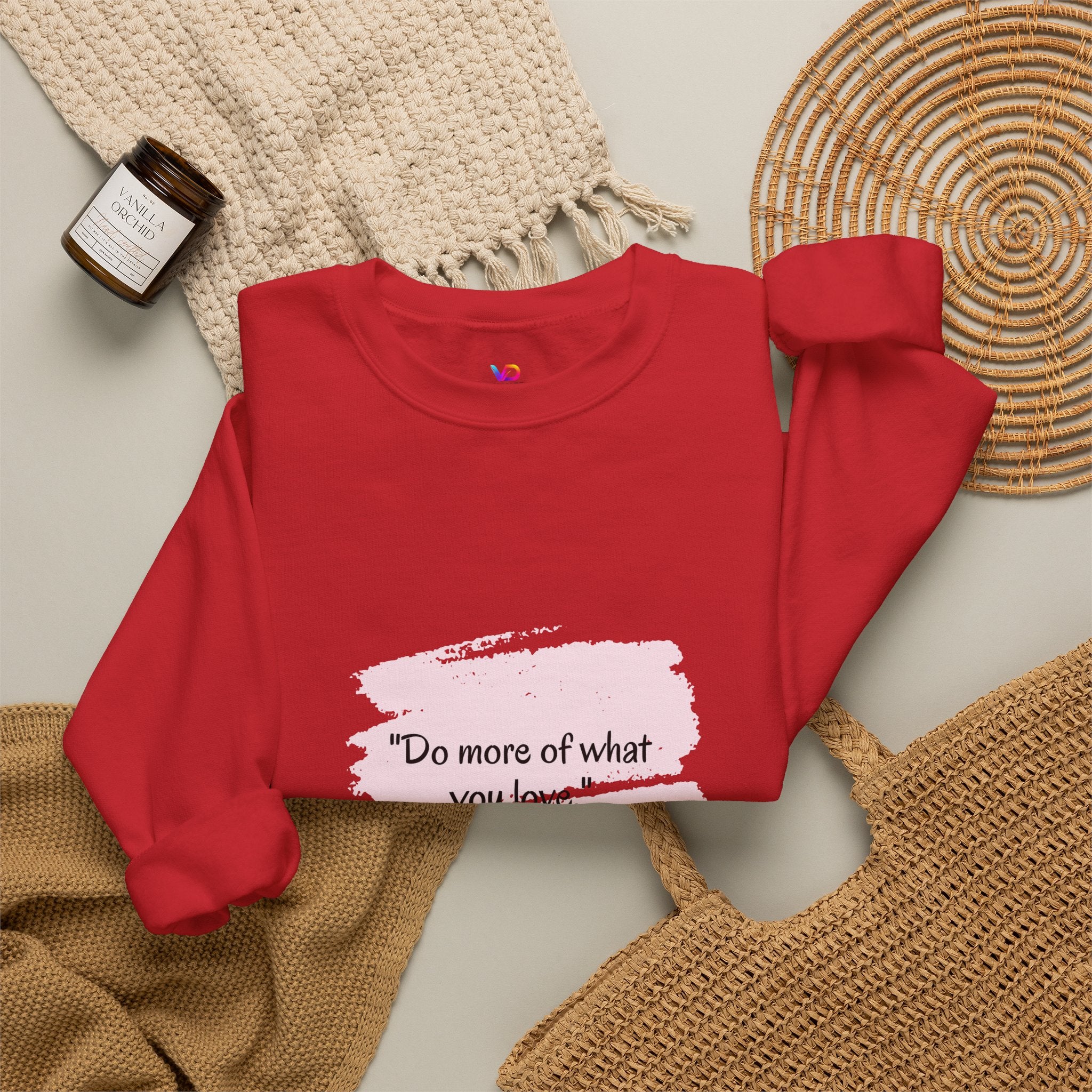 Do More Of What You Love Crewneck Sweatshirt – Motivational Pink Brushstroke Crew