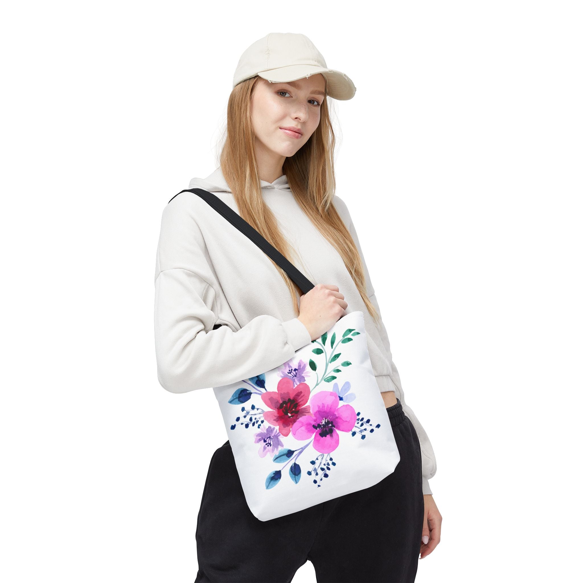 Floral Watercolor Tote Bag — Pink Blossoms All-Over Print