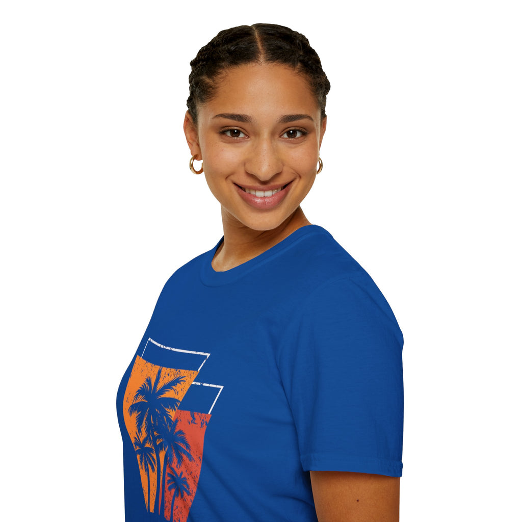Vintage Palm Triangle T‑Shirt — Retro Sunset Beach Tee