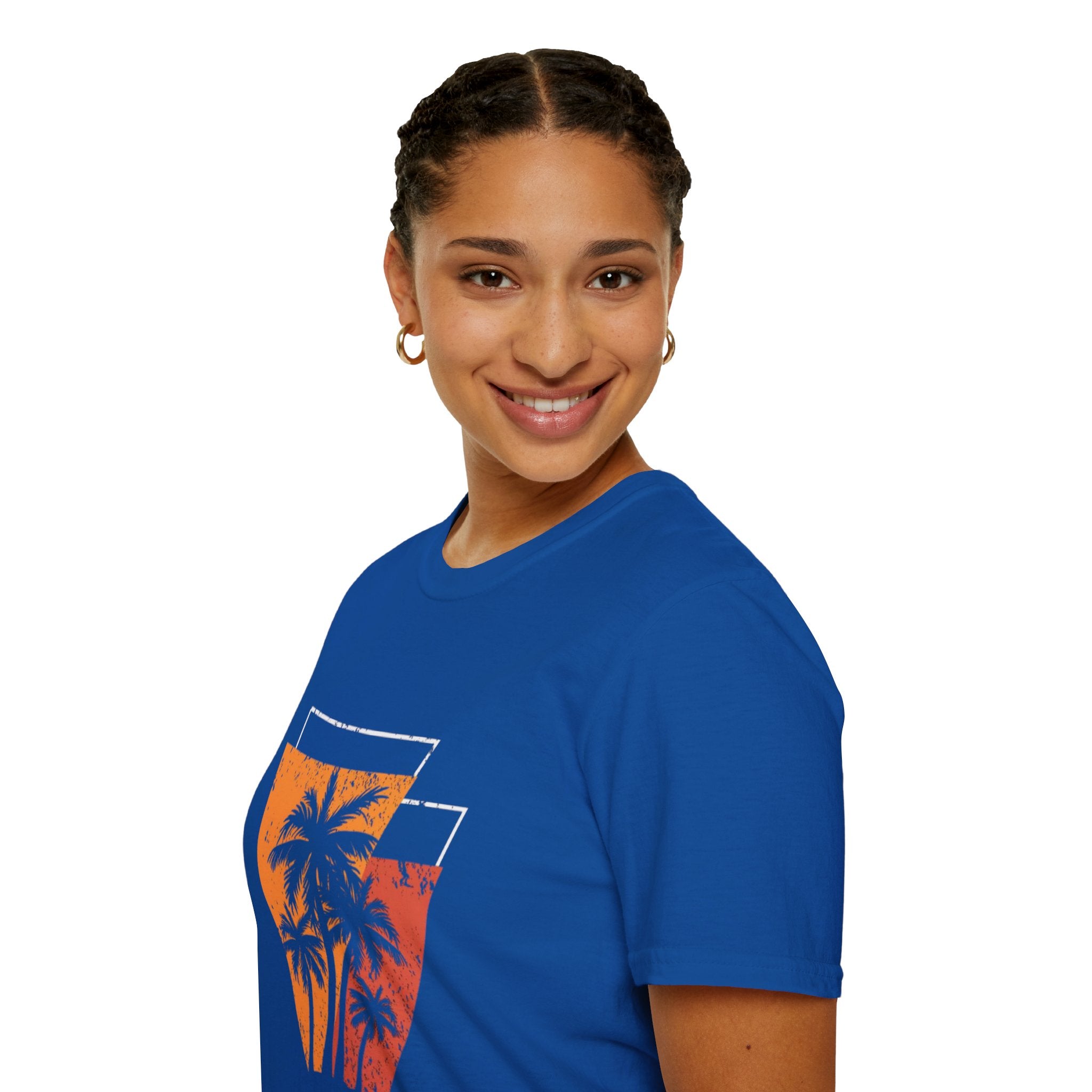 Vintage Palm Triangle T‑Shirt — Retro Sunset Beach Tee