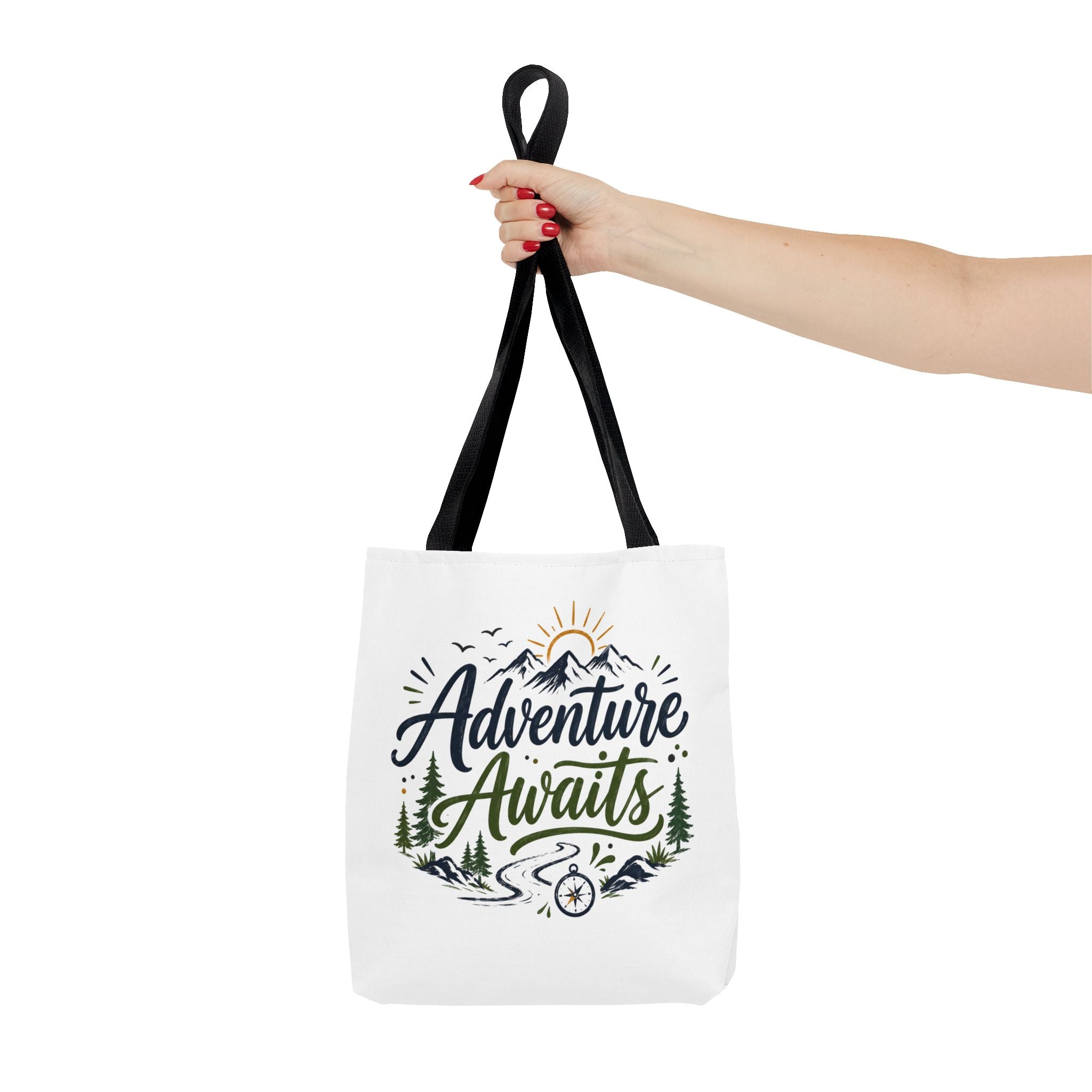 Adventure Awaits Tote Bag — Mountain Hiking Travel Canvas Tote