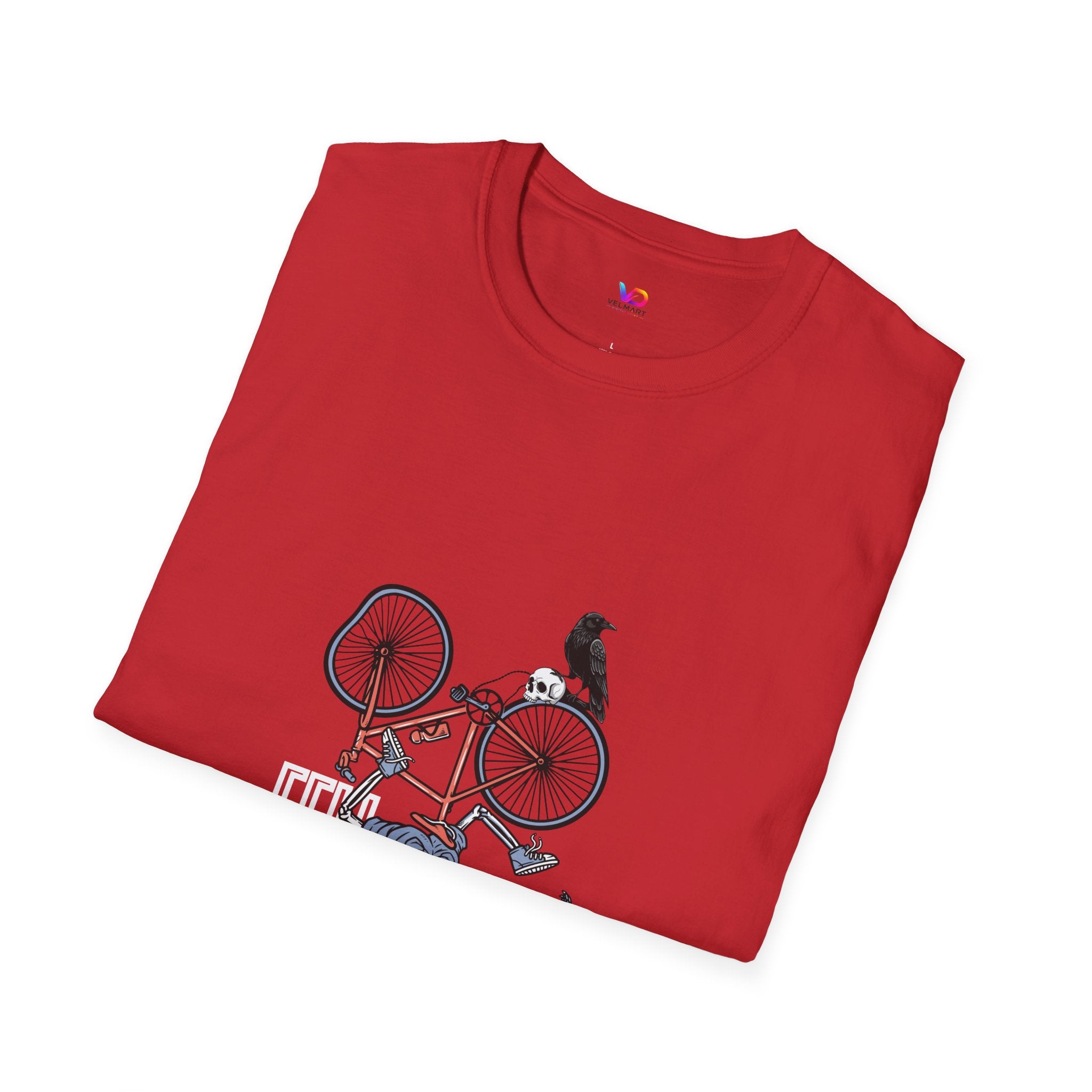 T-Shirt — Vintage Bike Crash Illustration with Crow (whimsical urban cycling tee)