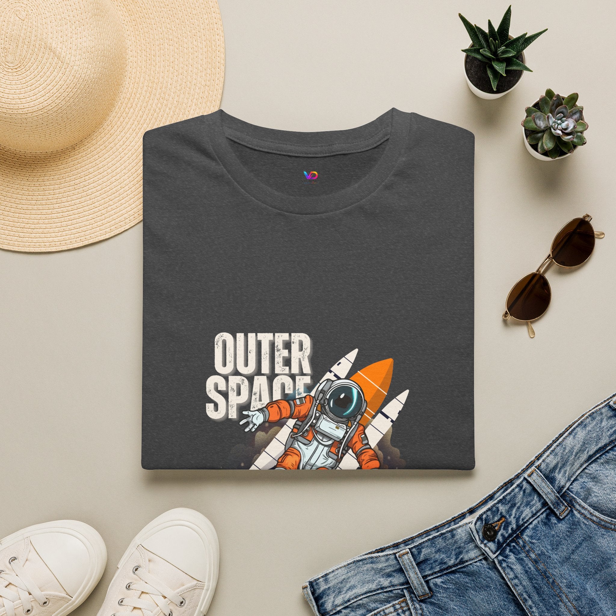 Outer Space Rocket Astronaut Tee — Retro Orange Space Shuttle T-Shirt