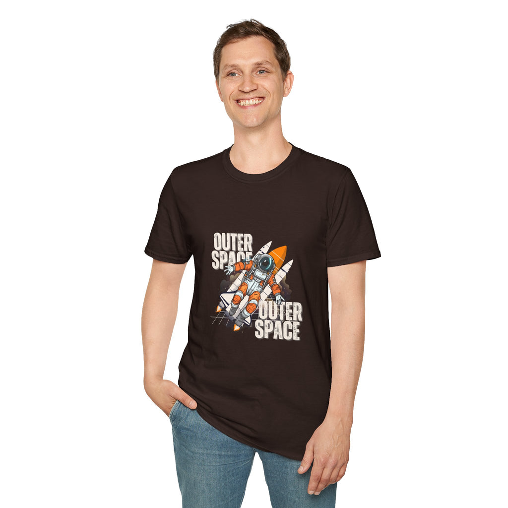 Outer Space Rocket Astronaut Tee — Retro Orange Space Shuttle T-Shirt