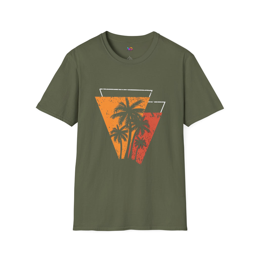 Vintage Palm Triangle T‑Shirt — Retro Sunset Beach Tee