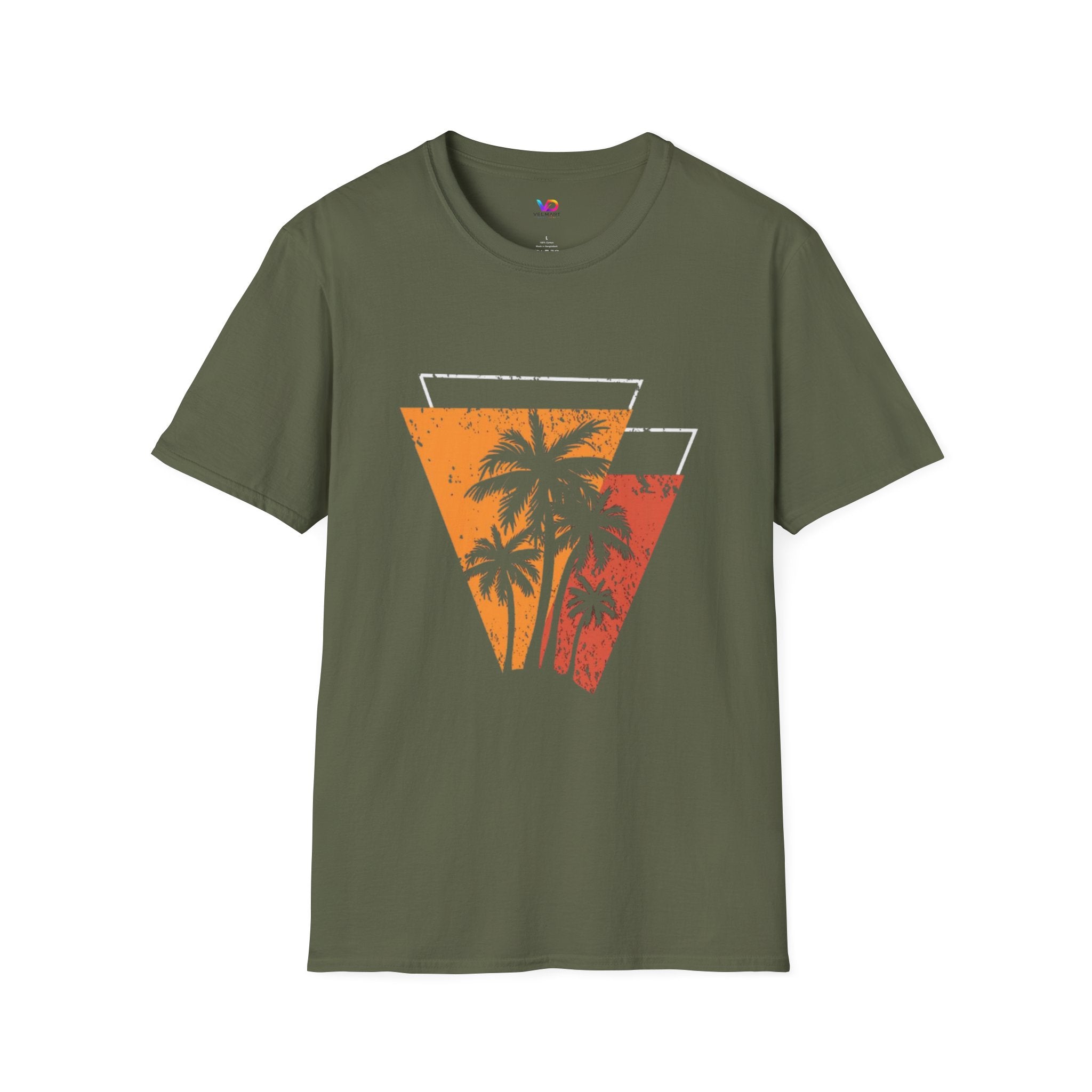 Vintage Palm Triangle T‑Shirt — Retro Sunset Beach Tee