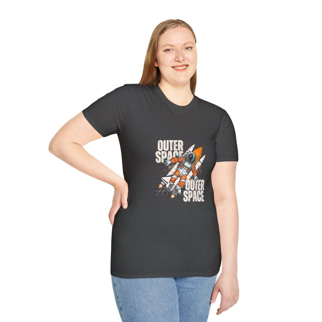 Outer Space Rocket Astronaut Tee — Retro Orange Space Shuttle T-Shirt