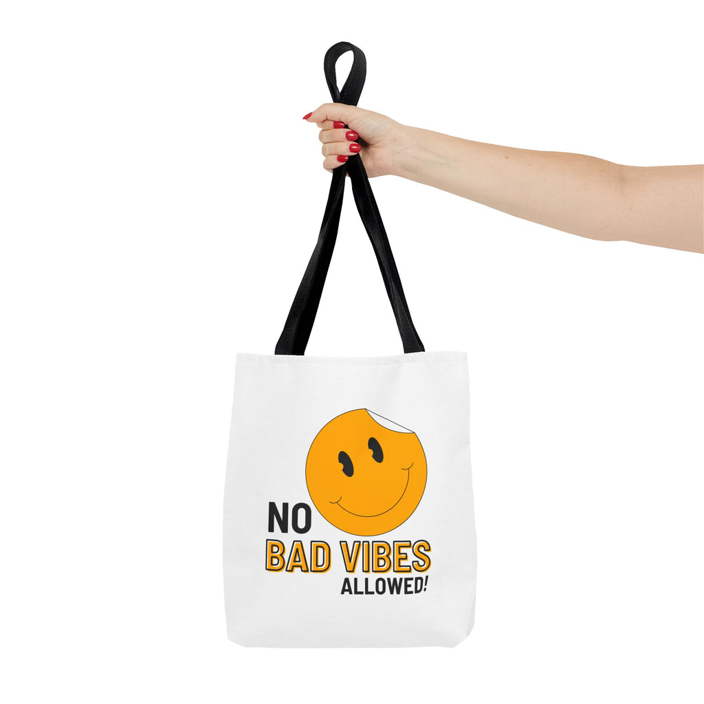 No Bad Vibes Tote Bag — Positive Smiley Reusable Beach & Grocery Bag