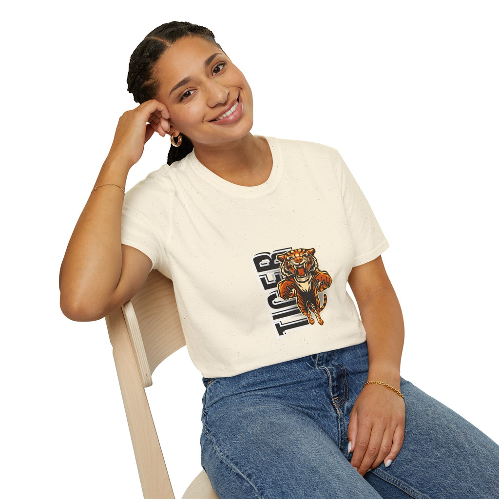 Tiger Graphic T-Shirt – Fierce Roaring Tiger Vertical Text Design