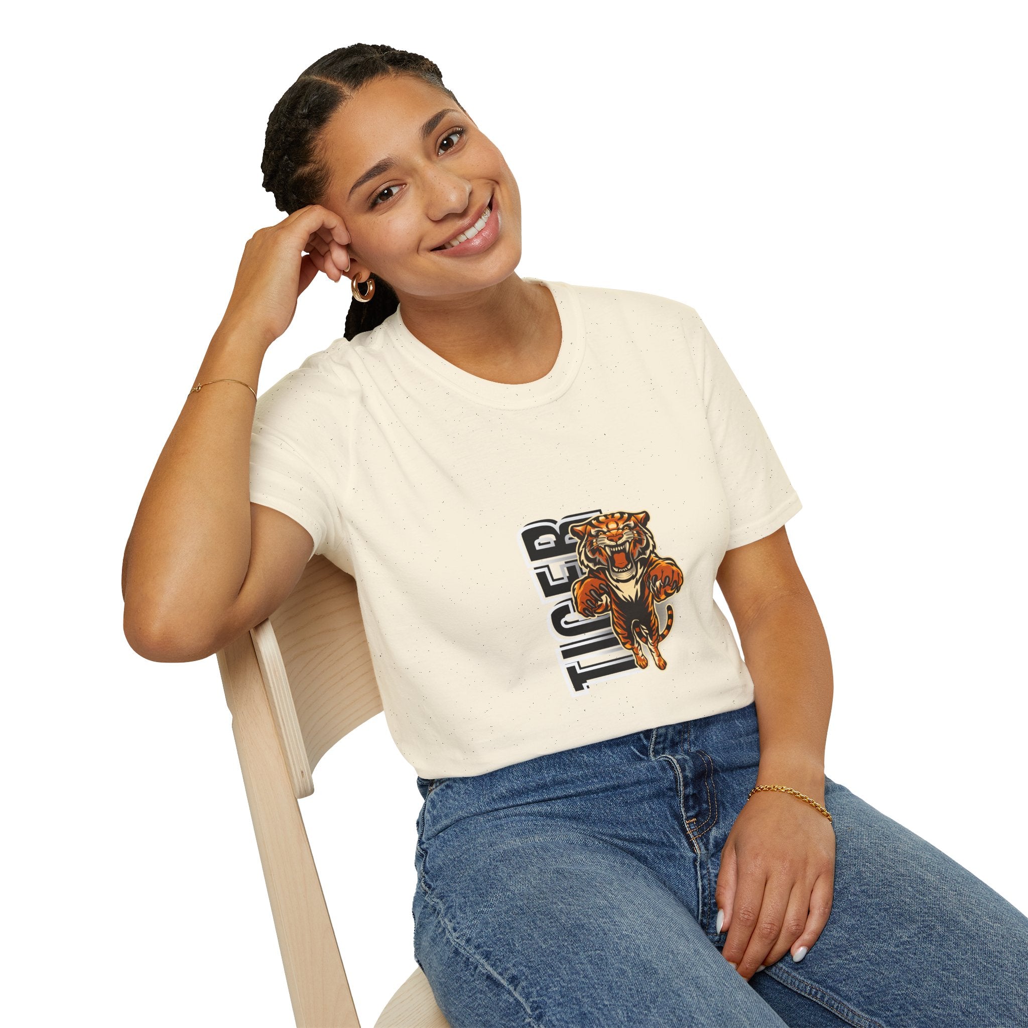 Tiger Graphic T-Shirt – Fierce Roaring Tiger Vertical Text Design