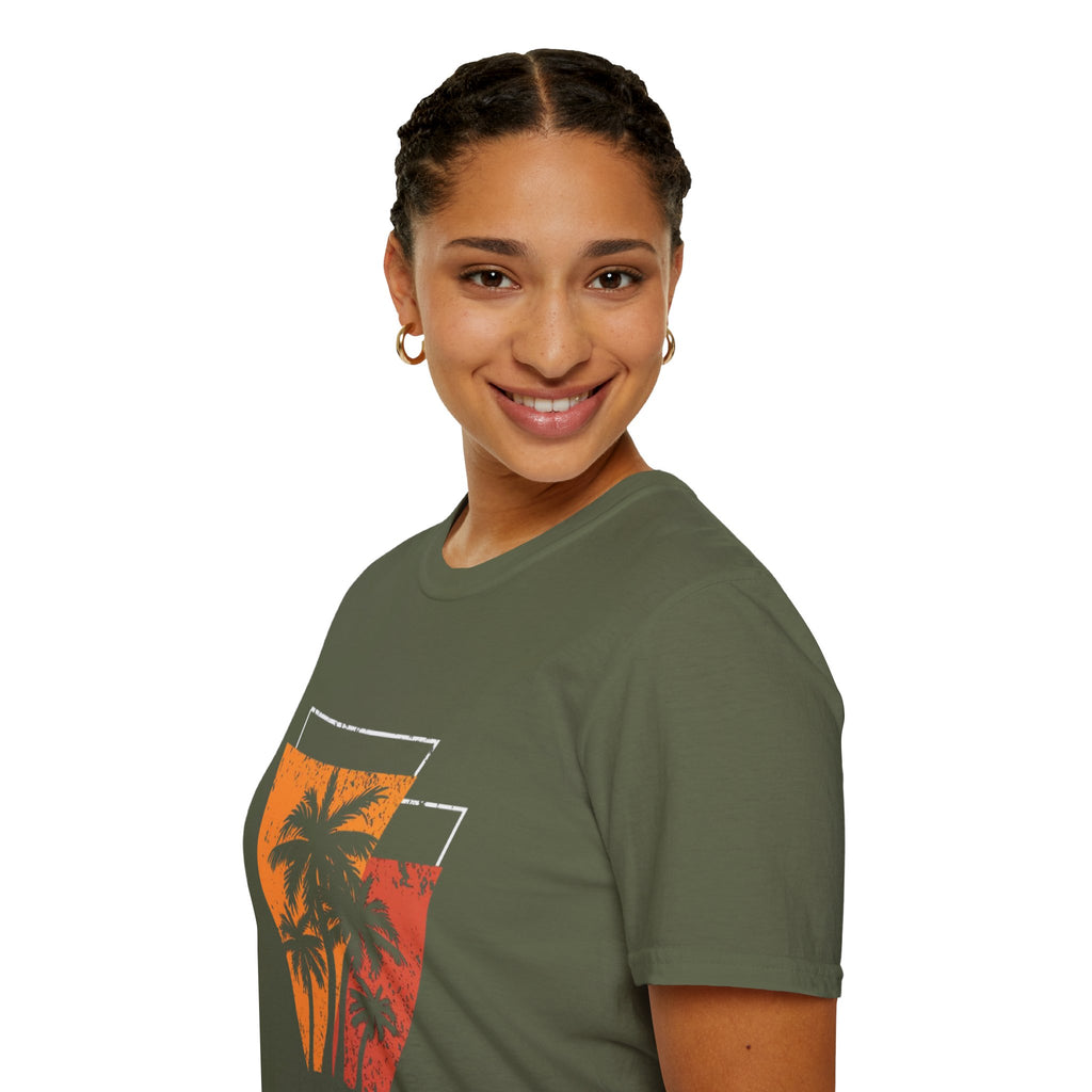 Vintage Palm Triangle T‑Shirt — Retro Sunset Beach Tee