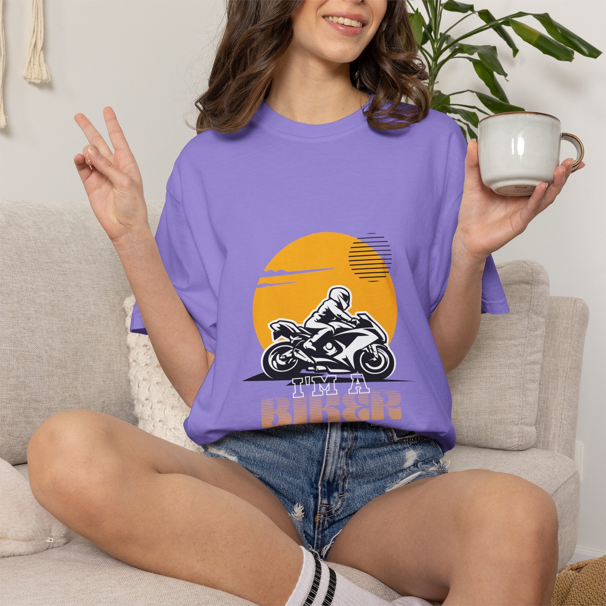 Motorcycle Rider T-Shirt — Retro Sunset Biker Graphic