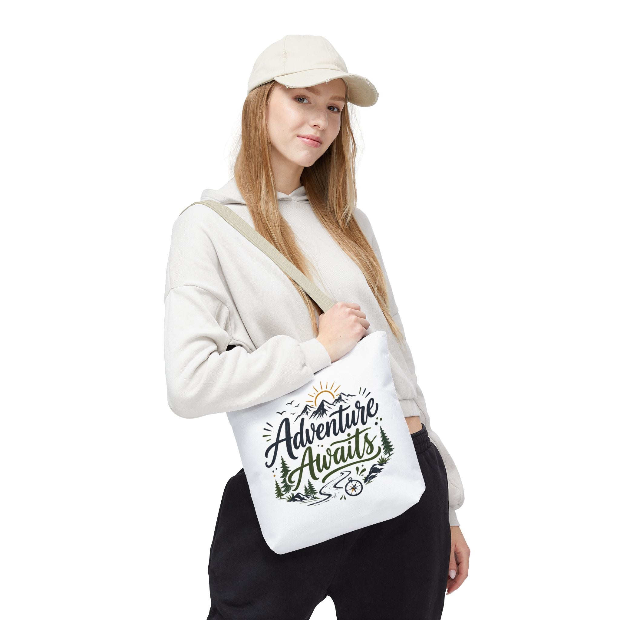 Adventure Awaits Tote Bag — Mountain Hiking Travel Canvas Tote