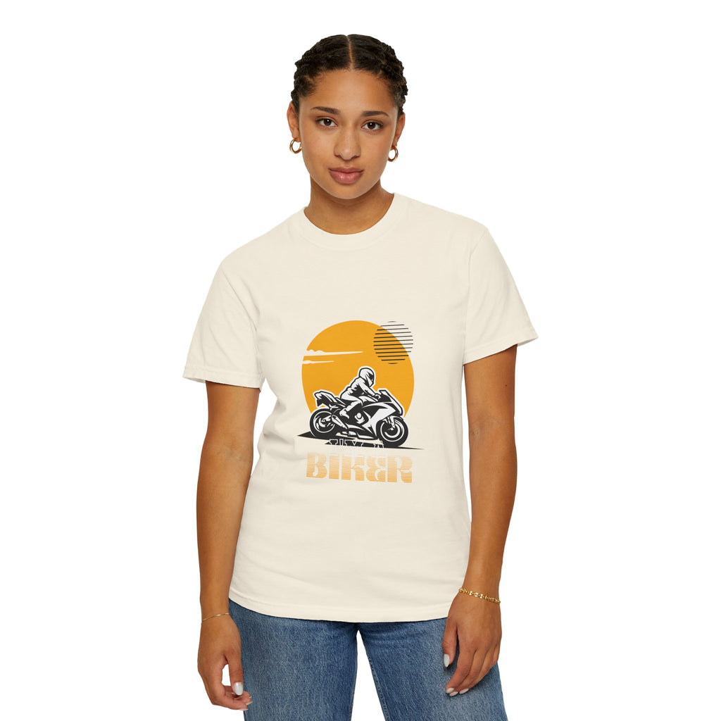 Motorcycle Rider T-Shirt — Retro Sunset Biker Graphic