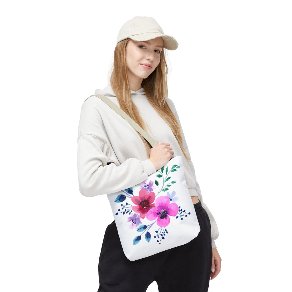 Floral Watercolor Tote Bag — Pink Blossoms All-Over Print