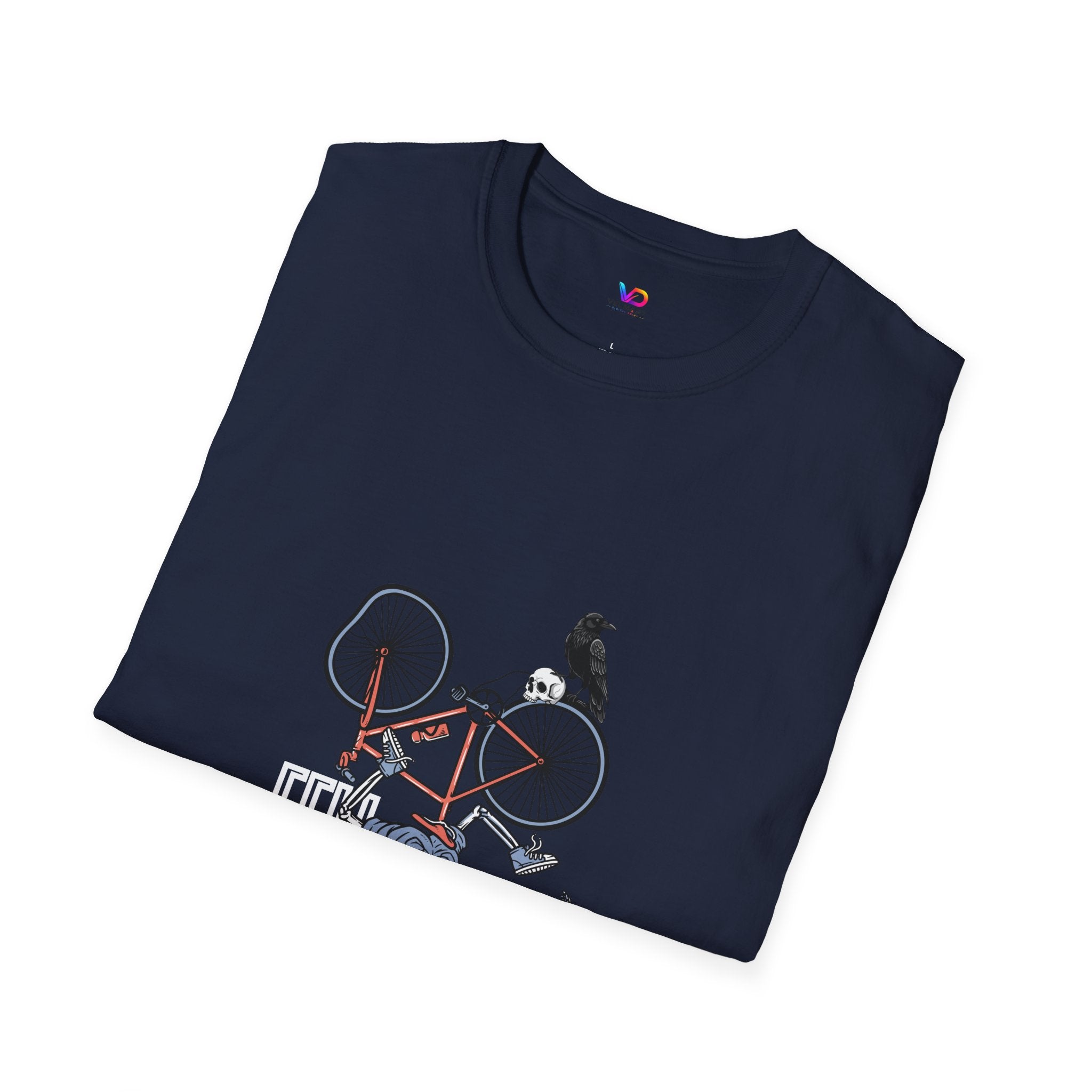 T-Shirt — Vintage Bike Crash Illustration with Crow (whimsical urban cycling tee)